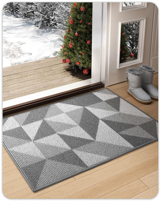 Color G Dirt Trapper Door Mat Indoor, Non-Slip Machine Washable Entrance Rug, Dog Door Mat, Absorbent Welcome Mat for Muddy Wet Shoes and Paws - Plaid Grey, 50 x 80 cm 50x80cm