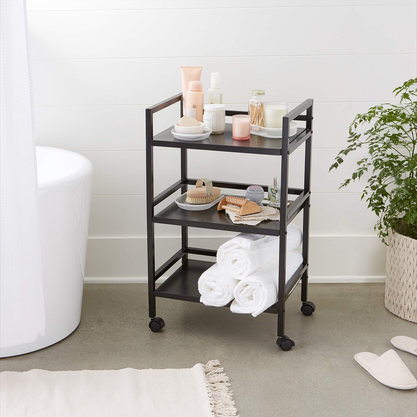 Amazon Basics Kitchen Trolley Metal Serving Cart With 3 Tier Storage, Black Single