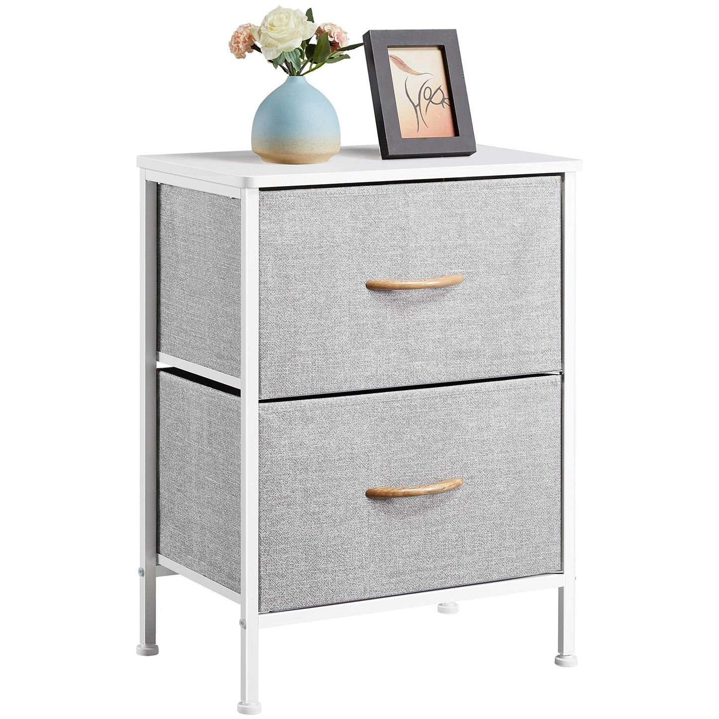 Yaheetech Chest of Drawers, Fabric Storage Wardrobe Cabinet with 2 Easy Pull Drawers, Metal Frame Cloth Organizer Unit for Living Room/Bedroom/Hallway/Nursery, Light Grey, 45 x 30 x 61.5 cm 45 x 30 x 61.5 cm(LxWxH) Light Gray, White