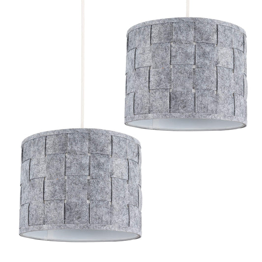 Pair of - MiniSun Small Modern Grey Felt Weave Design Ceiling Pendant/Table Lamp Drum Light Shades Pair Without Bulb