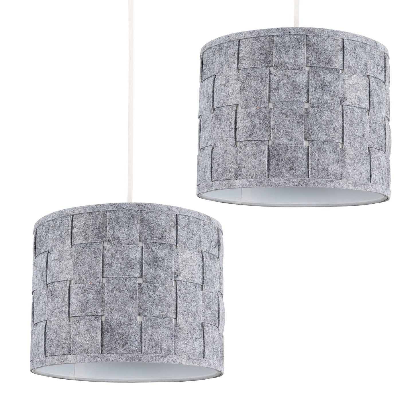 Pair of - MiniSun Small Modern Grey Felt Weave Design Ceiling Pendant/Table Lamp Drum Light Shades - Complete with 10w LED GLS Bulbs [3000K Warm White] Pair Including Bulb