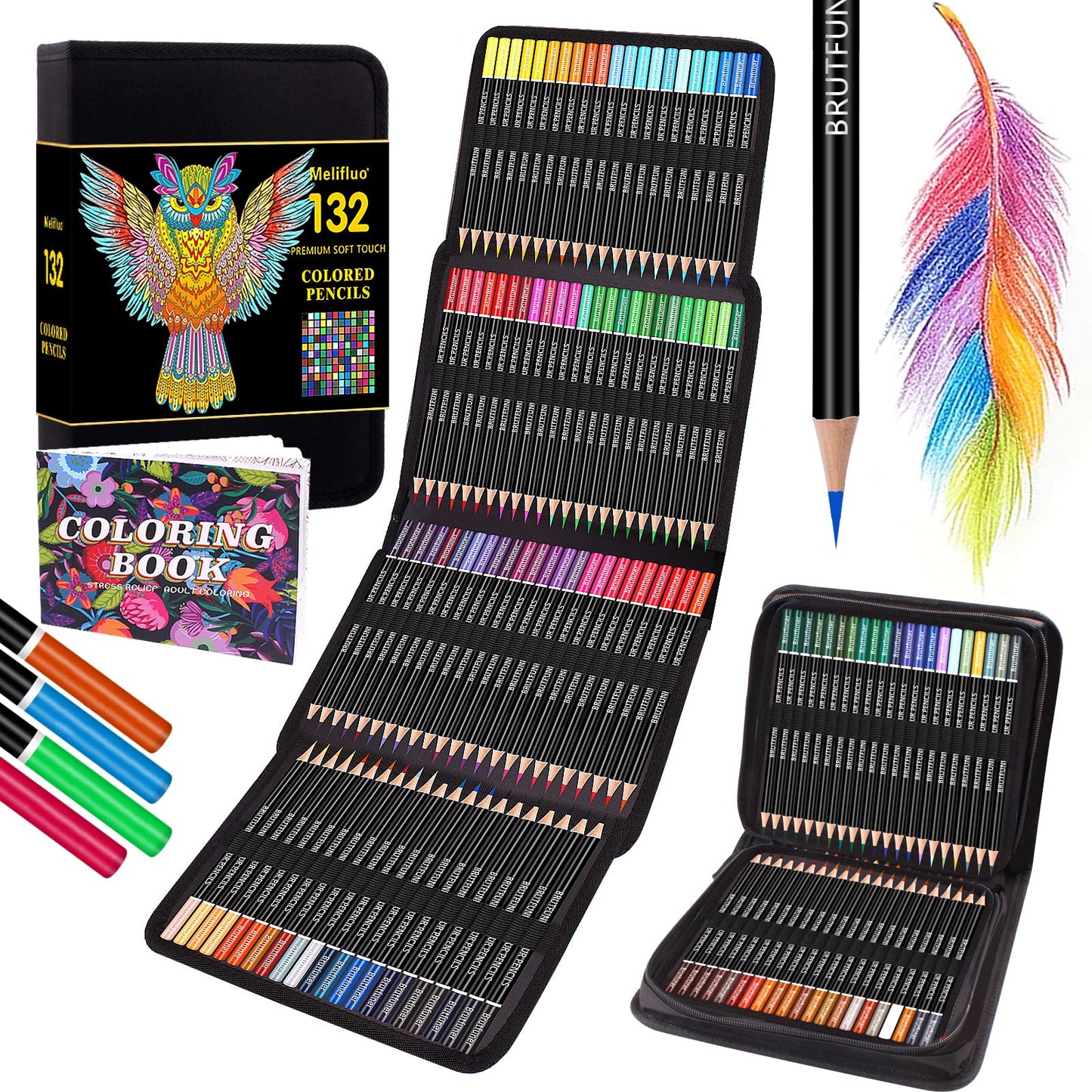 Melifluo 132 Colouring Pencils Set with Black Portable Zipper Bag. Professional Coloured Pencils Perfect for Adult and Artists Sketching, Shading and Doodling