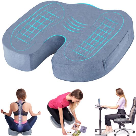 TheComfortZone Seat Cushion for Office Chair,Tailbone,Hemorrhoid, Back Support Pain Relief Chair Cushion pillow, Ergonomic Memory Foam Non-Slip pads, Coccyx Cushion, Wheelchair,Car Gray