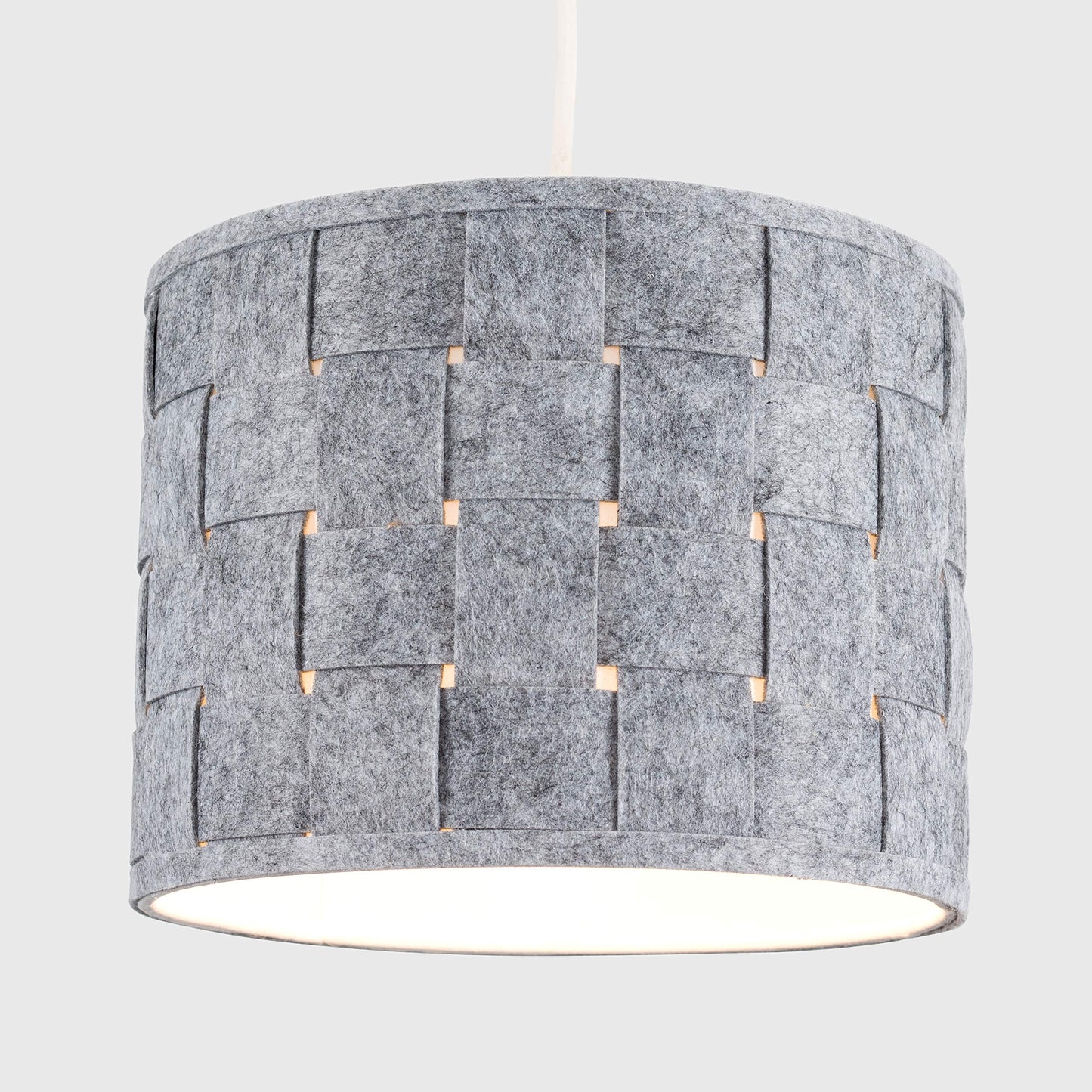 Pair of - MiniSun Small Modern Grey Felt Weave Design Ceiling Pendant/Table Lamp Drum Light Shades - Complete with 10w LED GLS Bulbs [3000K Warm White] Pair Including Bulb