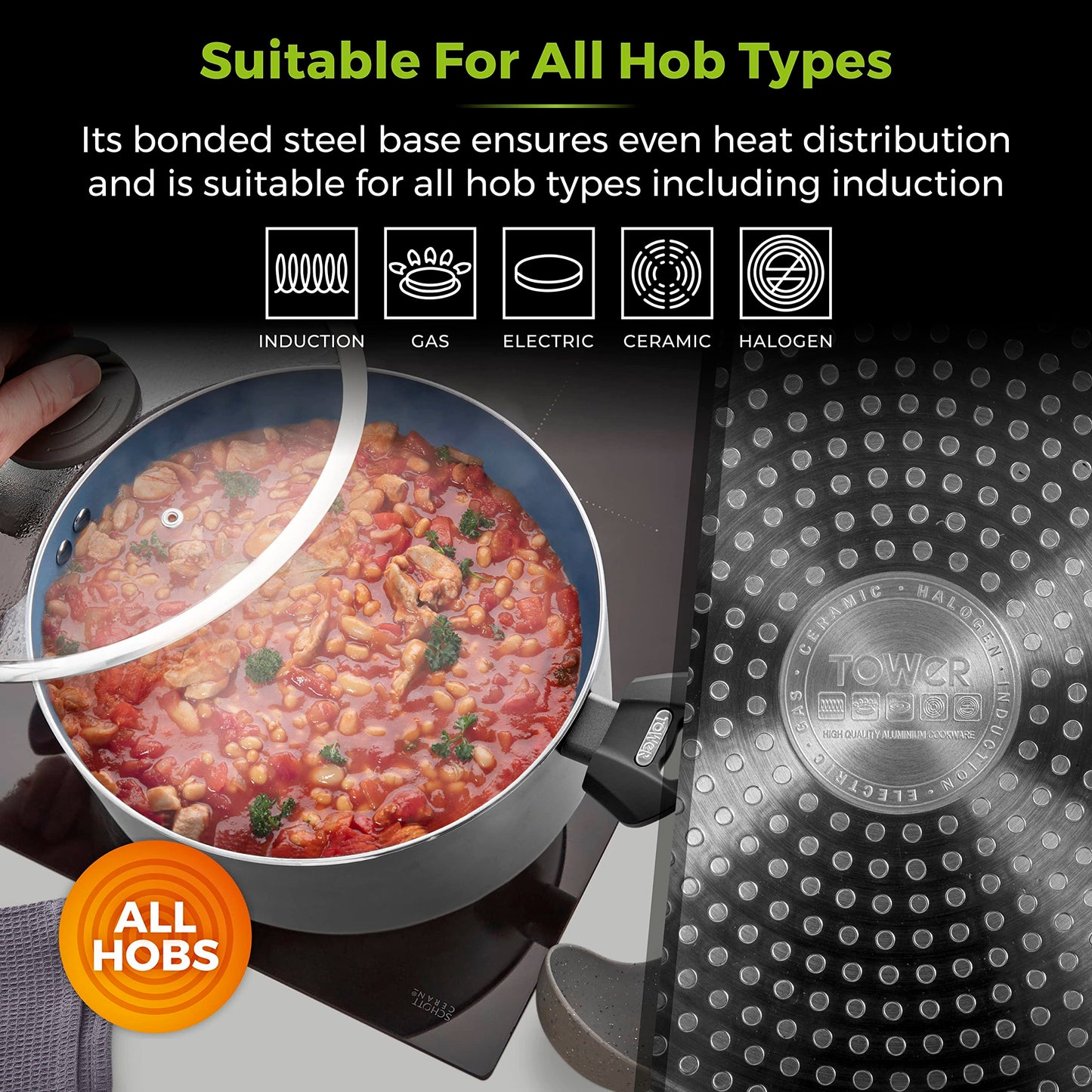 Tower T80304 Cerasure 24cm Casserole Dish with Non-Stick Coating, Suitable for all Hob Types, Graphite