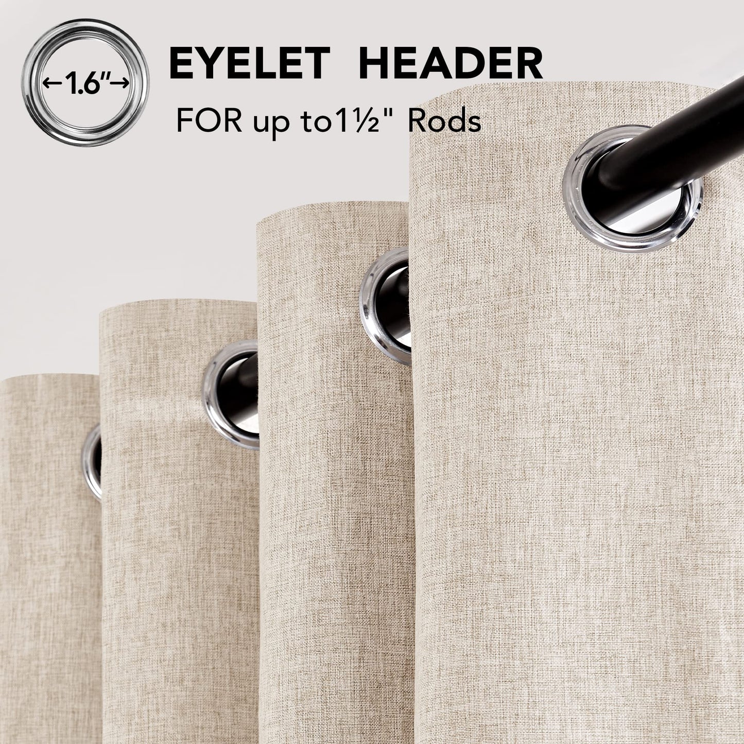 Deconovo 100% Blackout Curtains Faux Linen Thermal Curtains for Winter, Insulated Blackout Eyelet Curtains for Bedroom W46 x L54 Inch Taupe One Pair 2x W46" x L54"