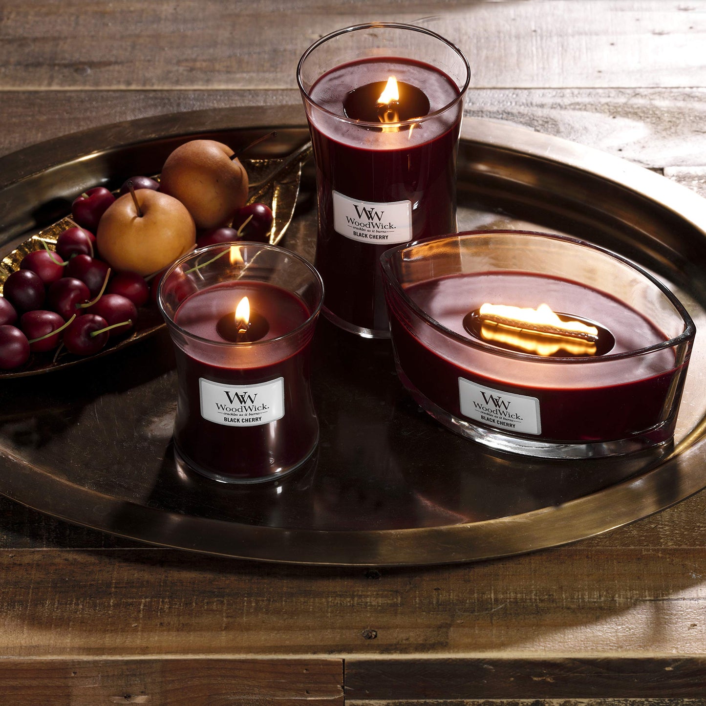 Woodwick Large Hourglass Scented Candle - Black Cherry - with Crackling Wick - Burn Time : Up to 130 Hours