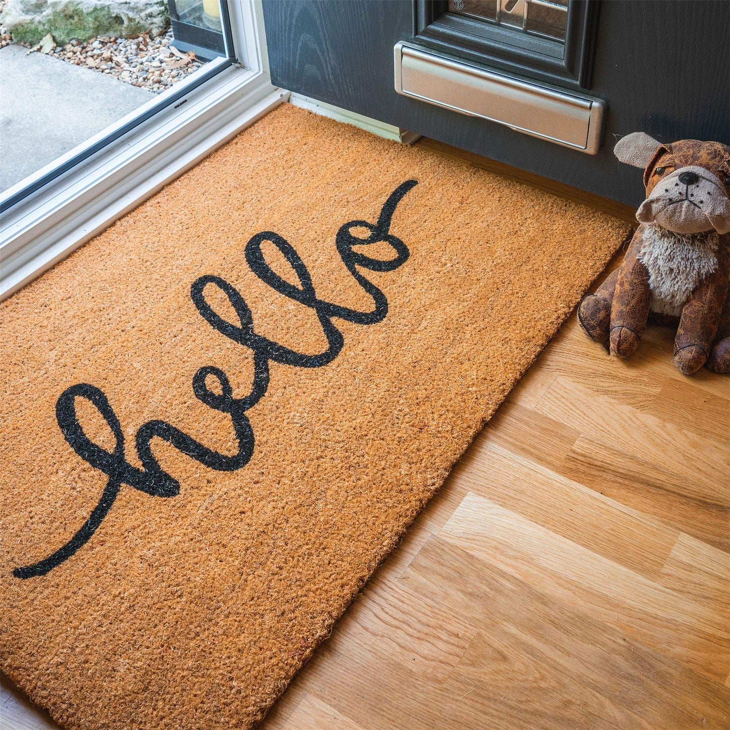 Nicola Spring Non-Slip Coir Door Mat - 60 x 90cm - Hello - PVC Backed Welcome Mats Doormats 60cm x 90cm Brown