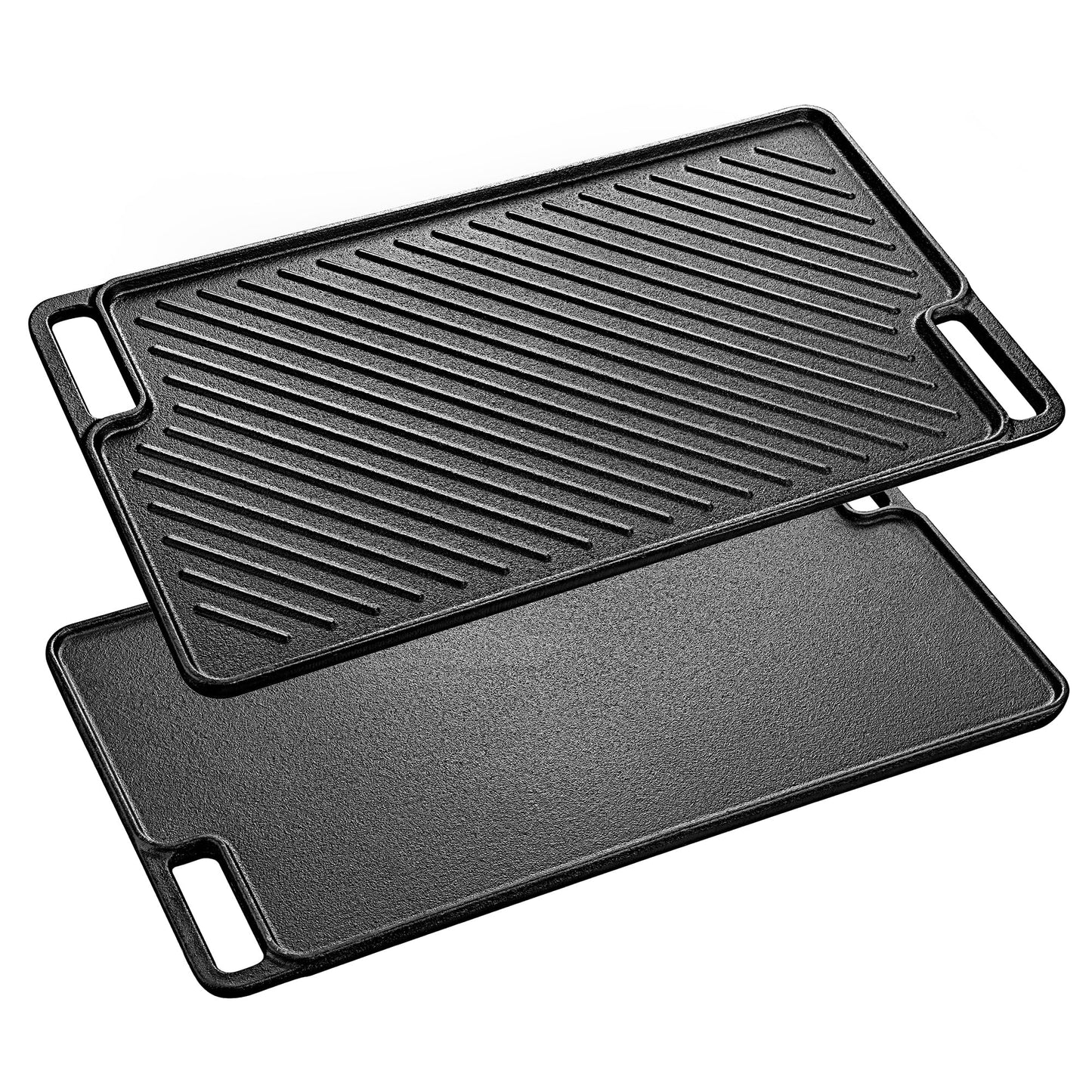 Velaze Cast Iron Griddle Pan for Gas Hobs with Ridged and Flat Surfaces, Grill Pan Non-Stick Drains Fat for BBQ Steak Pan Reversible Pan 45.5 x 26cm 45.5 x 26