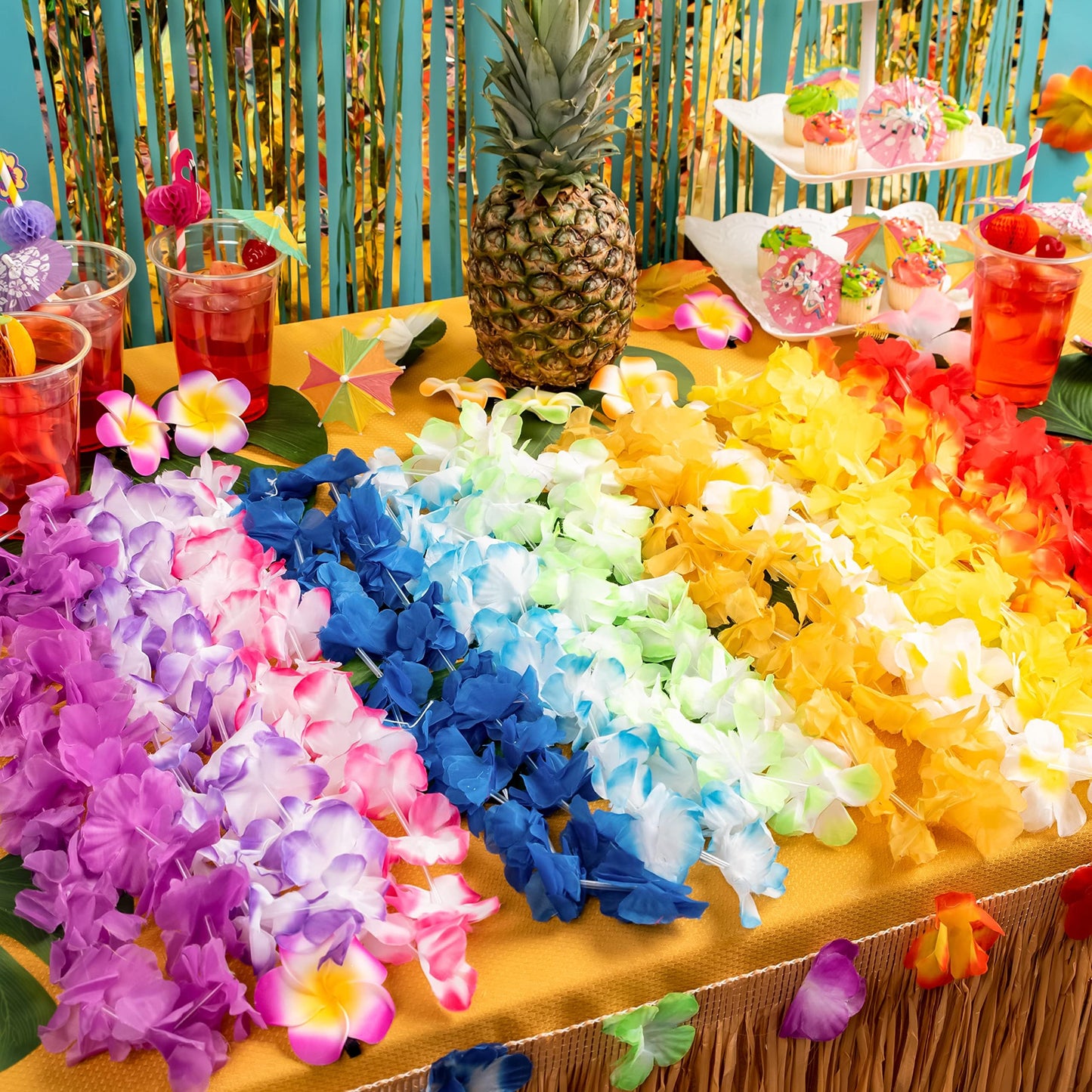 JOYIN 60pcs Tropical Hawaiian Lei Luau Flower Necklaces Garlands for Beach Wedding Hawaiian Party Decorations