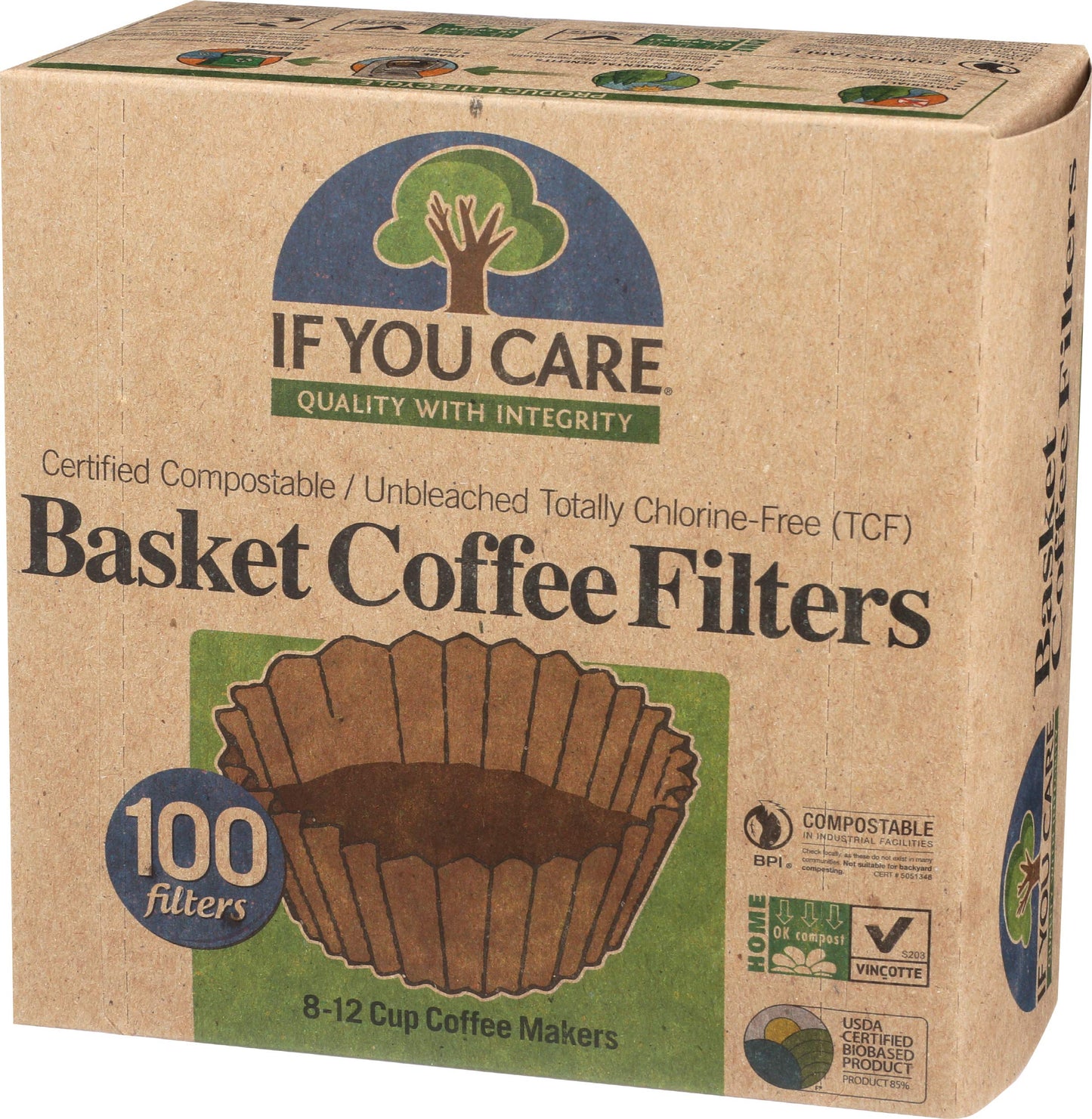 If You Care 17504 Basket Coffee Filter, Fits 8-12 Cup Drip Coffee Makers, 100 Pieces