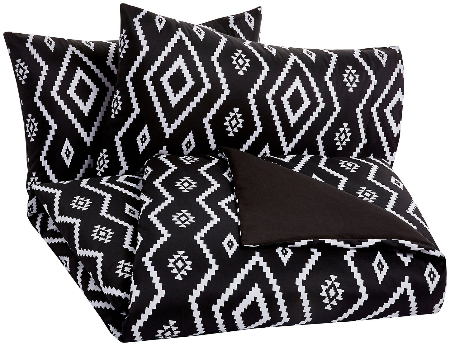 Amazon Basics Microfiber Duvet Cover Set, Light weight – 230 x 220 cm, King - Black Aztec 50 x 80 cm x 2 Chevron