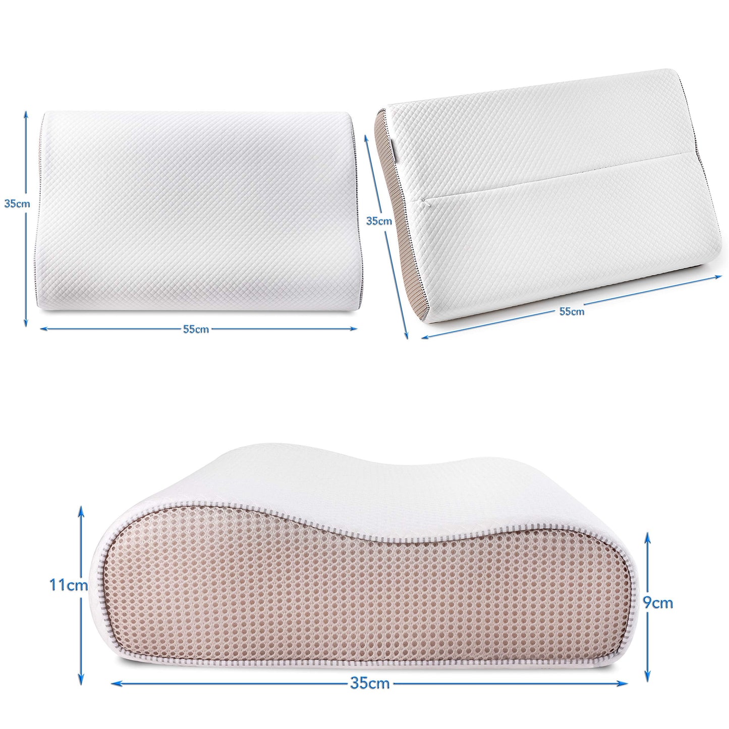 TheComfortZone Cervical Pillow for Neck Shoulder Pain Relief | Memory Foam Pillow & Silk Eye Mask | Ergonomic Anti Snore Adjustable Orthopedic Pillows | Contour Support for Side Back Stomach Sleepers White & Peachy Regular