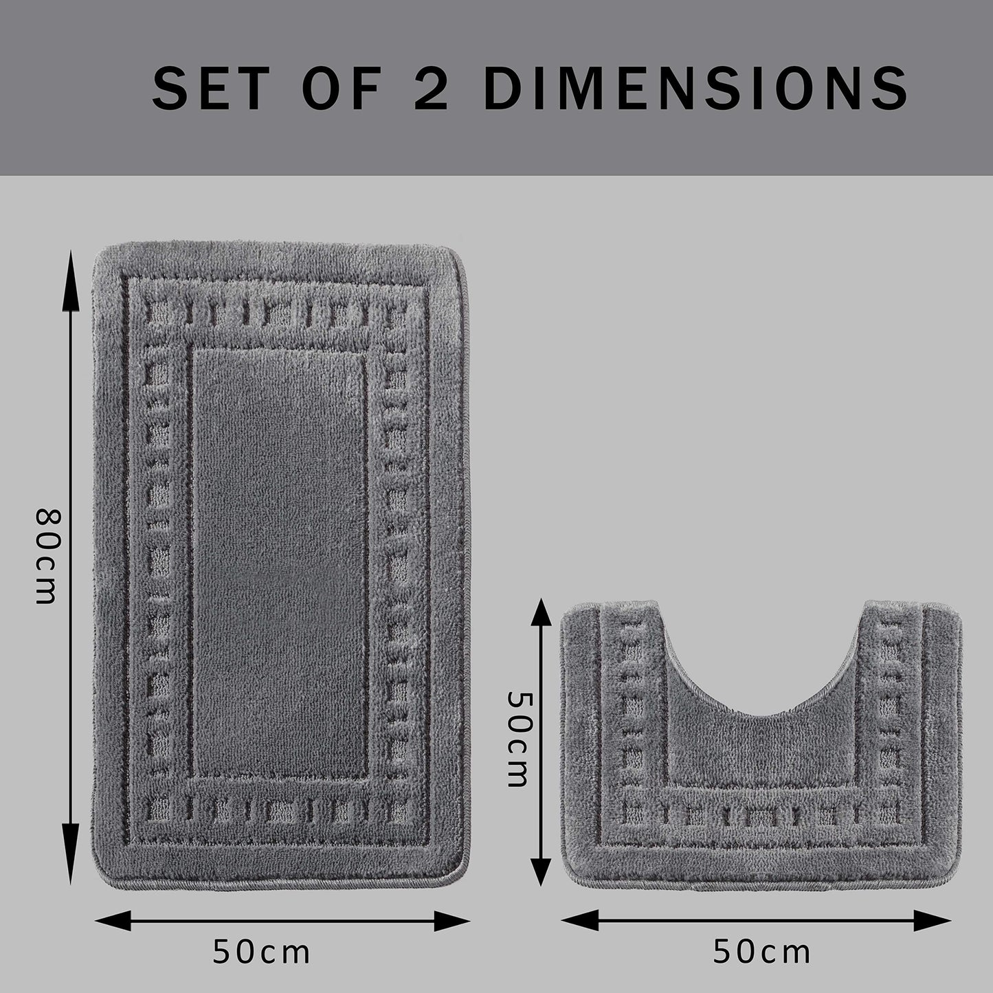 Olivia Rocco Miami 2 Piece Bath Mat & Pedestal Set, Non Slip Bathroom Set (Dark Grey) Dark Grey