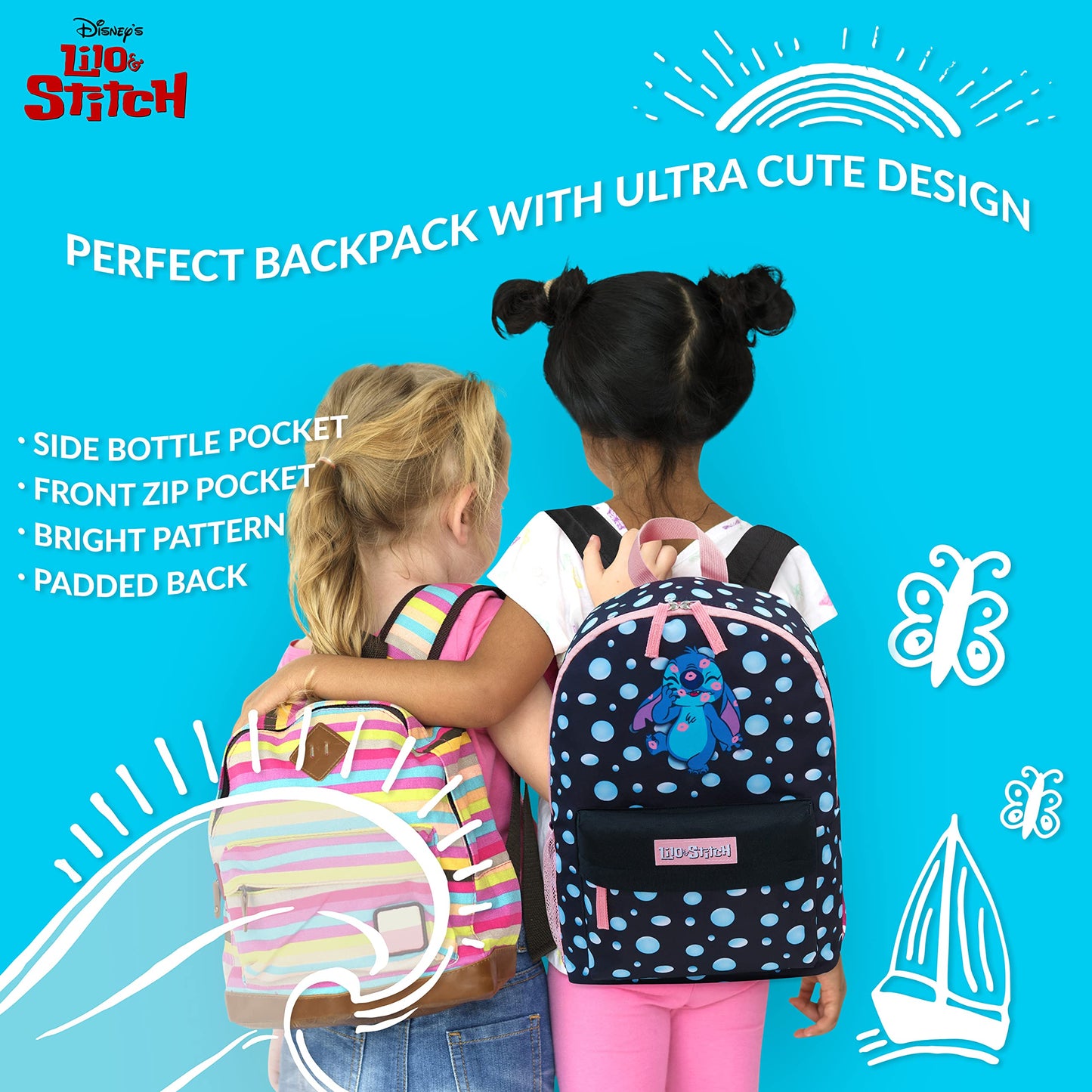 Disney Backpack for Girls, Stitch School Bags for Girls Black