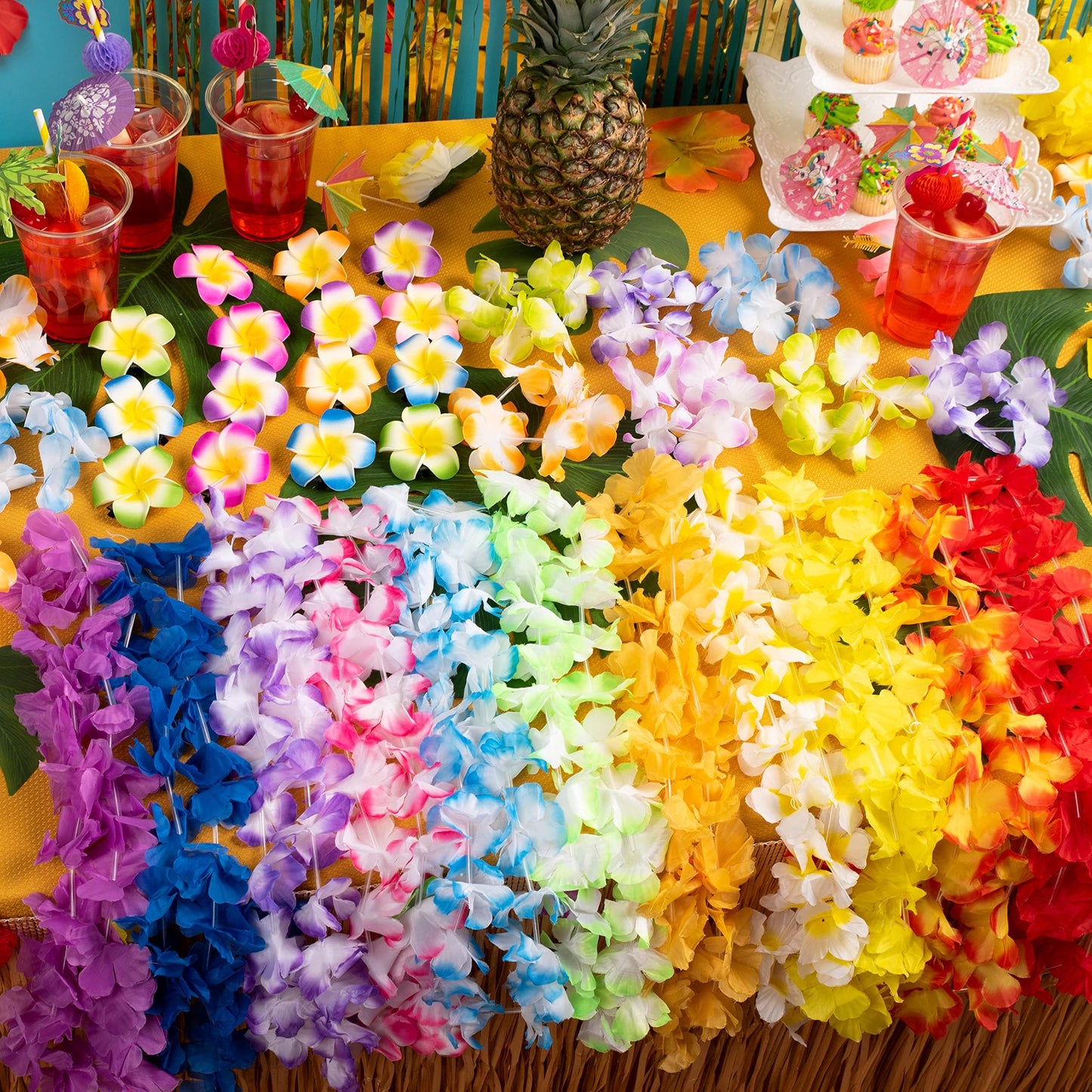 JOYIN 60pcs Tropical Hawaiian Lei Luau Flower Necklaces Garlands for Beach Wedding Hawaiian Party Decorations