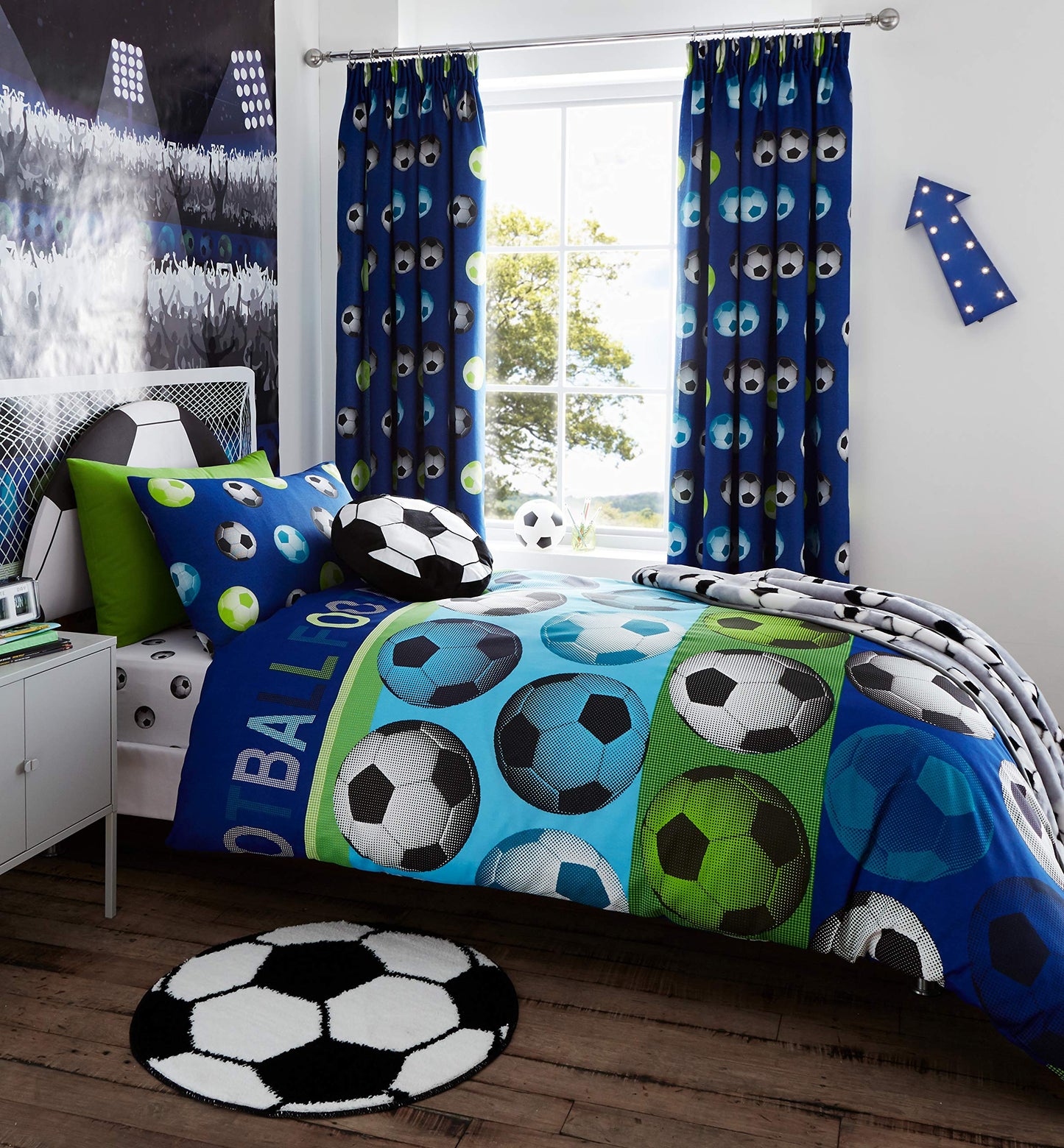 Catherine Lansfield Football Reversible Single Duvet Cover Set with Pillowcase Blue