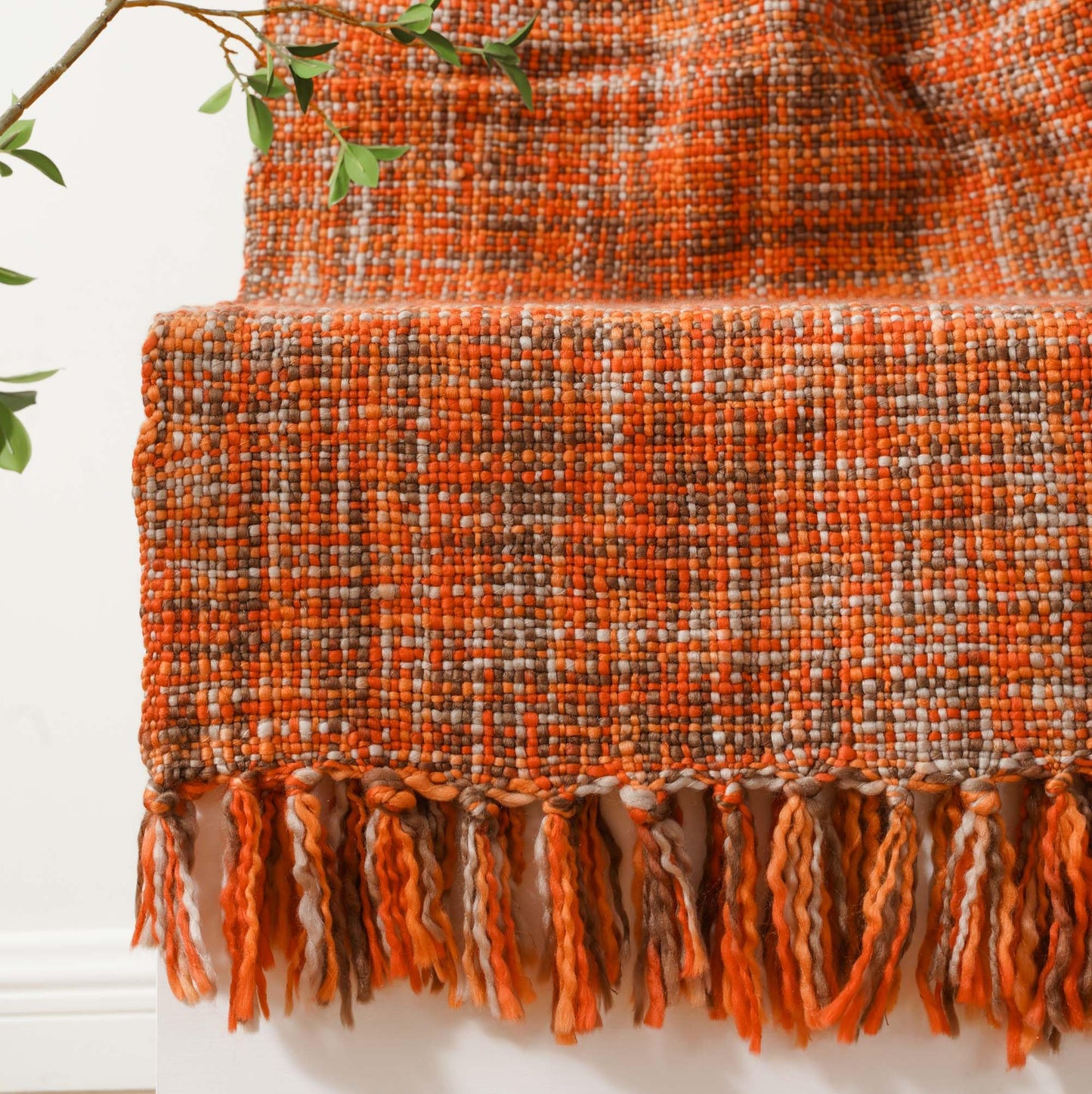 BATTILO HOME Orange Throw Blanket for Sofas Rustic Fall Decorative Bed Throws Boho Knitted Throw Travel Blanket Nap Throw for Armchair Couch and Bed 127x152cm Rust Orange