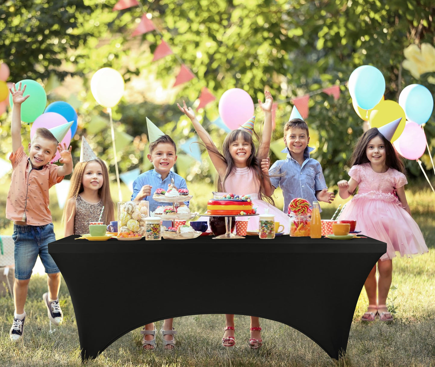 Utopia Kitchen Spandex Table Cloth 1 Pack [6FT, Black] Tight, Fitted, Washable and Wrinkle Resistant Stretch Rectangular Patio Table Cover for Event, Wedding, Banquet & Parties [183Lx76Wx76H] cm 6 feet