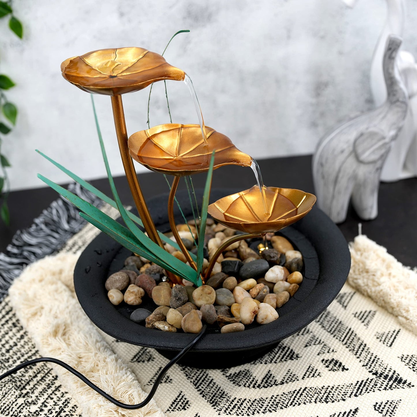 Indoor Tabletop Fountain Water Feature LED Lights Polyresin Statues Home Decoration (Lotus Fountain) Lotus Fountain