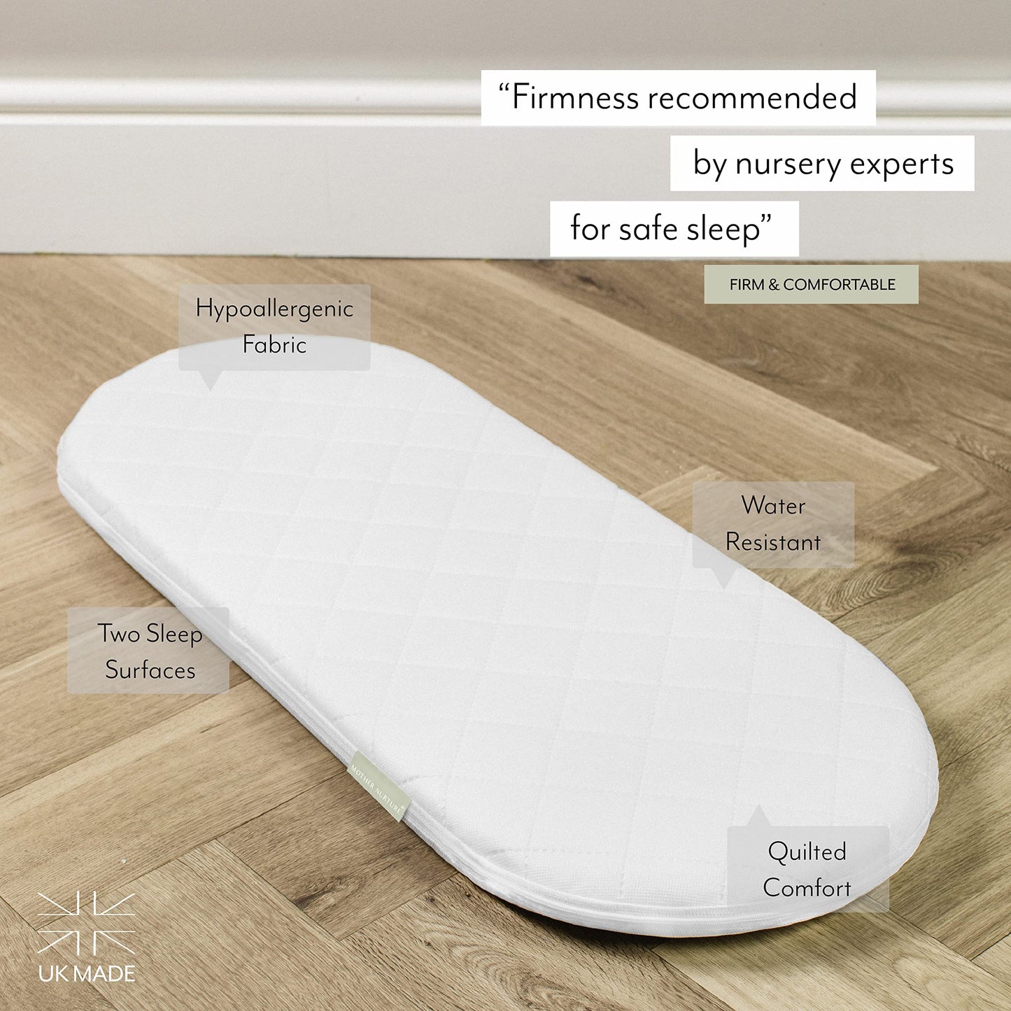 Mother Nurture Classic Foam Moses Basket Mattress, White, 66 x 28 x 4cm 65 x 28 x 4 cm - Foam