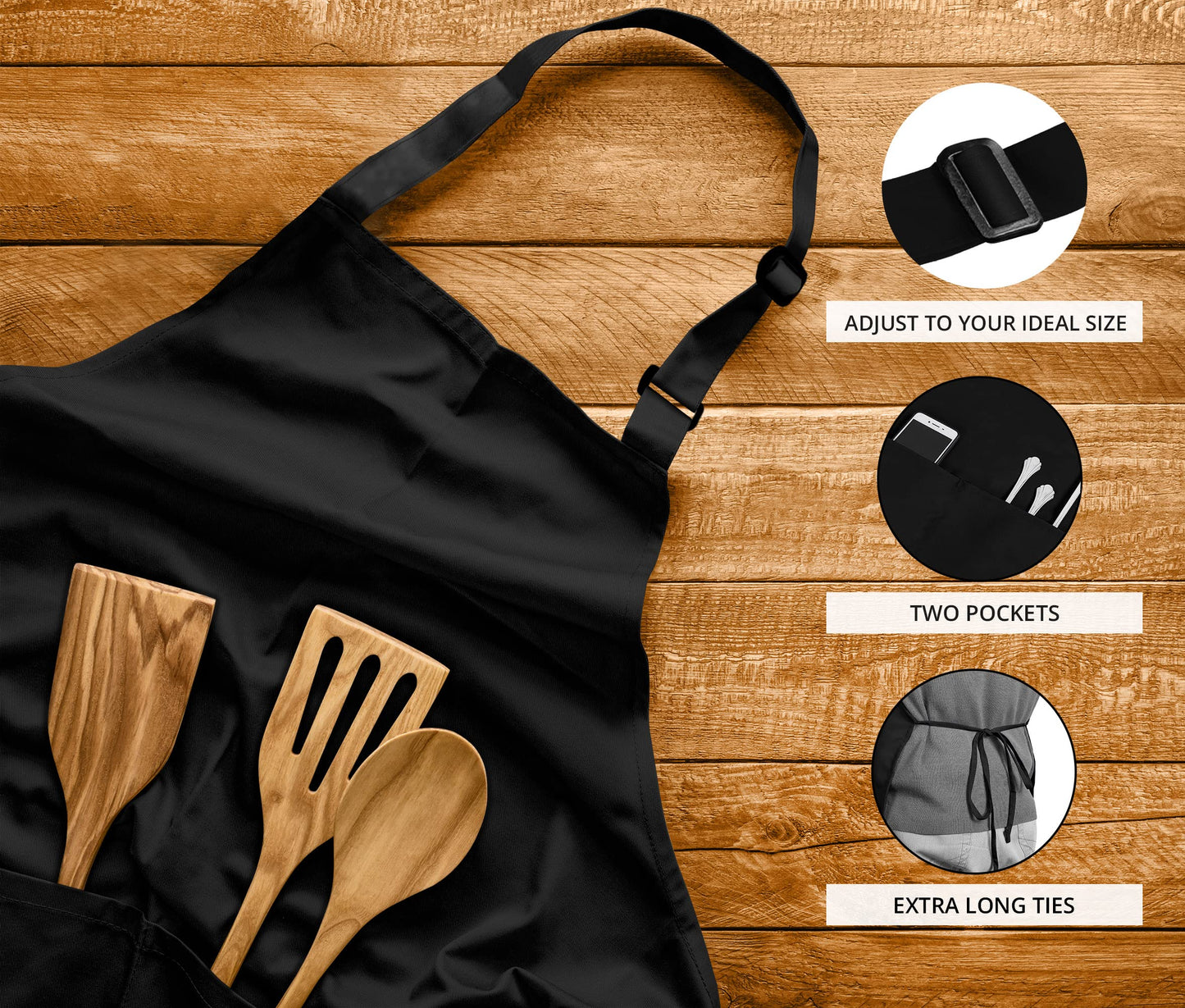 Utopia Kitchen 2 Pack Adjustable Bib Apron with 2 Pockets Waterdrop Resistant Cooking Kitchen Apron for Men, Women with Long Ties Black