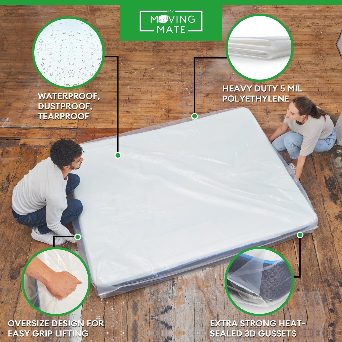 King Size Mattress Bag for Moving and Storage - 5 Mil Mattress Cover for Moving and Storage - Mattress Protector Storage Bags - Heavy Duty, Reusable, Tearproof King