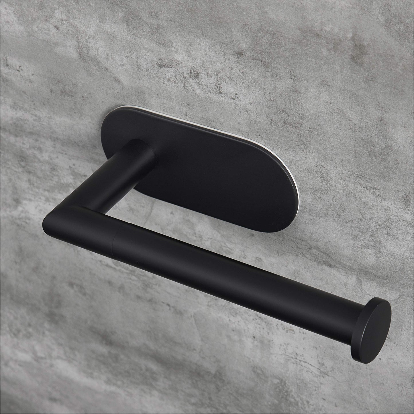 HITSLAM Matte Black Toilet Roll Holder Self Adhesive 304 Stainless Steel Stick on Toilet Paper Holder for Bathroom