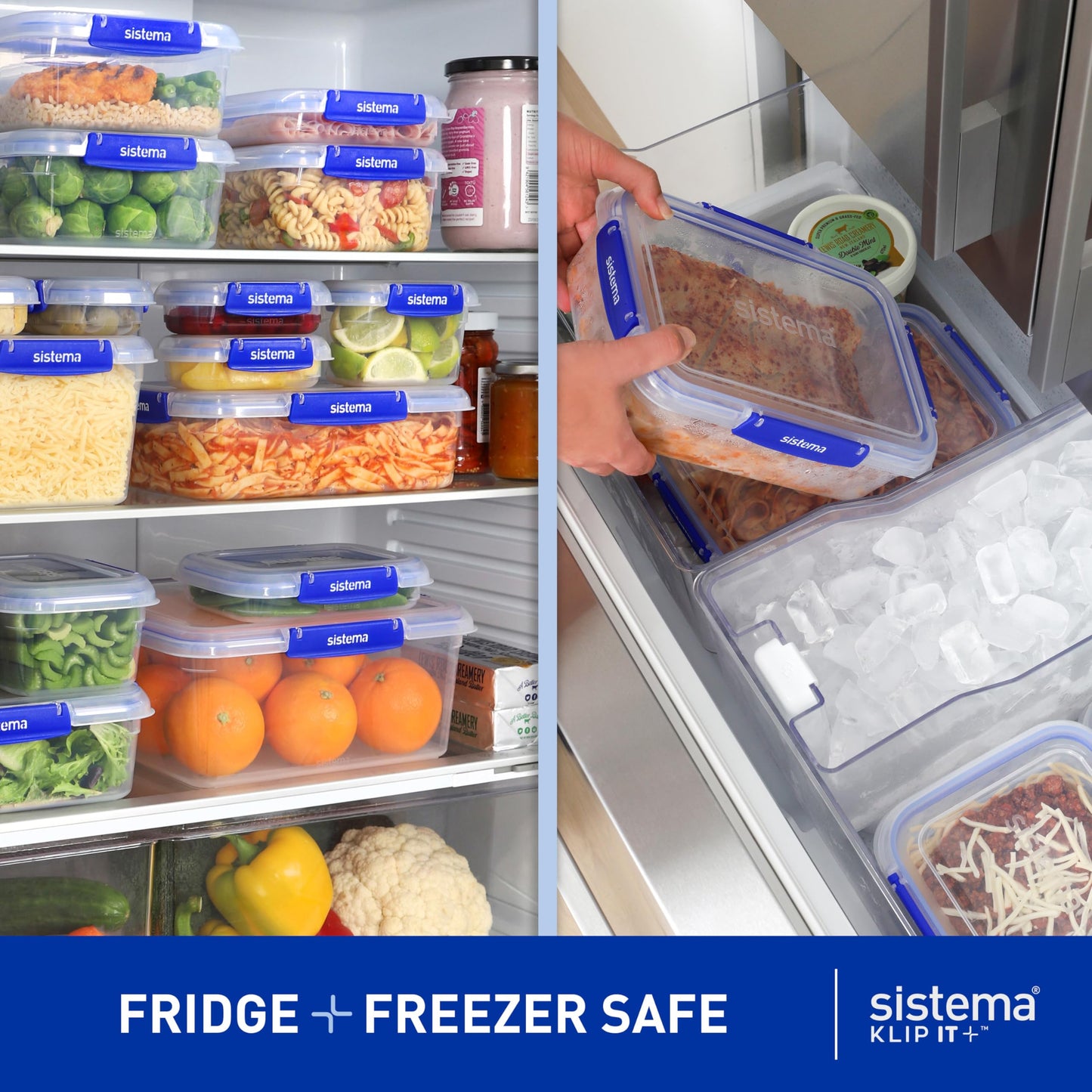 Sistema KLIP IT PLUS Food Storage Containers | 1 L | Leak-Proof, Stackable & Airtight Fridge/Freezer Containers with Lids | BPA-Free Plastic | Recyclable with TerraCycle® | 3 Count, Transparent 1L