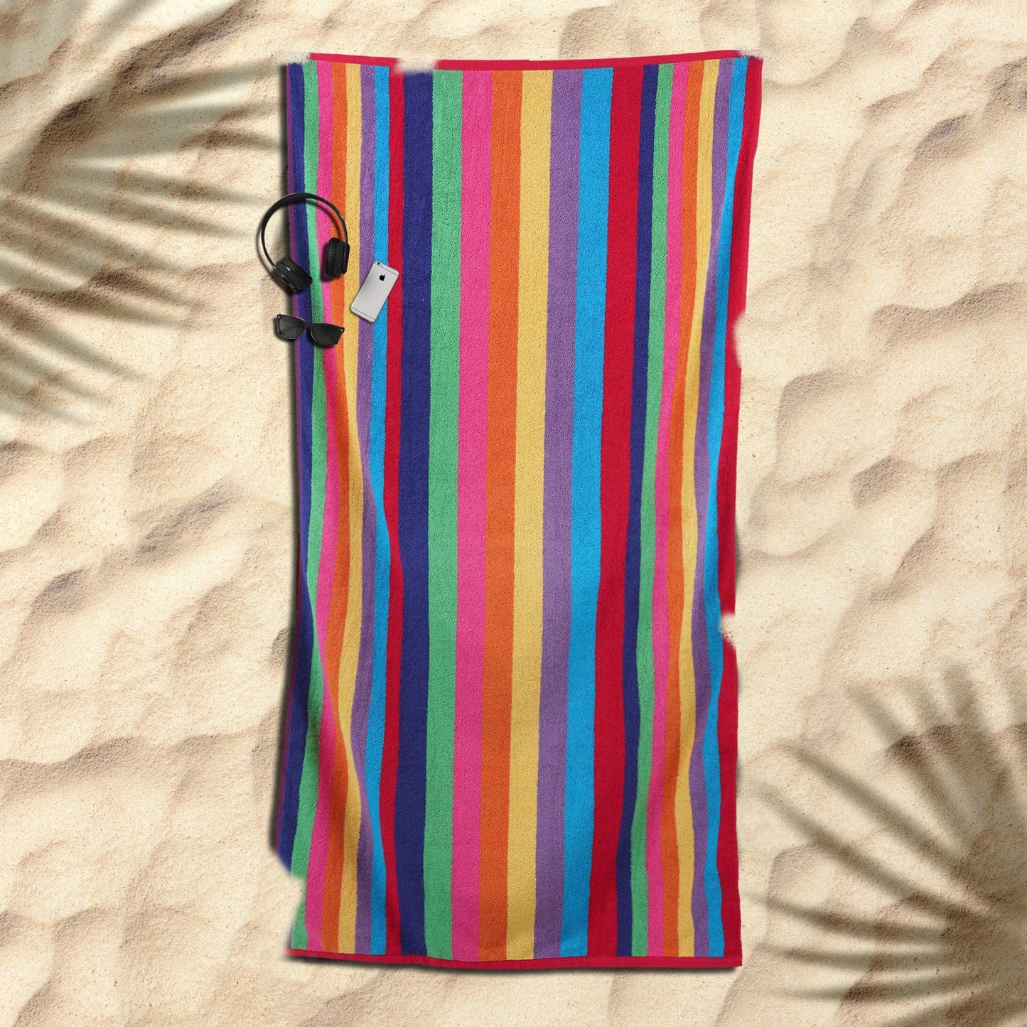 SweetNeedle Beach Towels for Adults Pack of 2 - Miami Vibe Multi Cabana Stripe Classic - 100% Cotton Terry Ringspun Pool Towel, Quick Dry, Super Absorbent Swimming large towel, 450 GSM, 76 x 152 cm