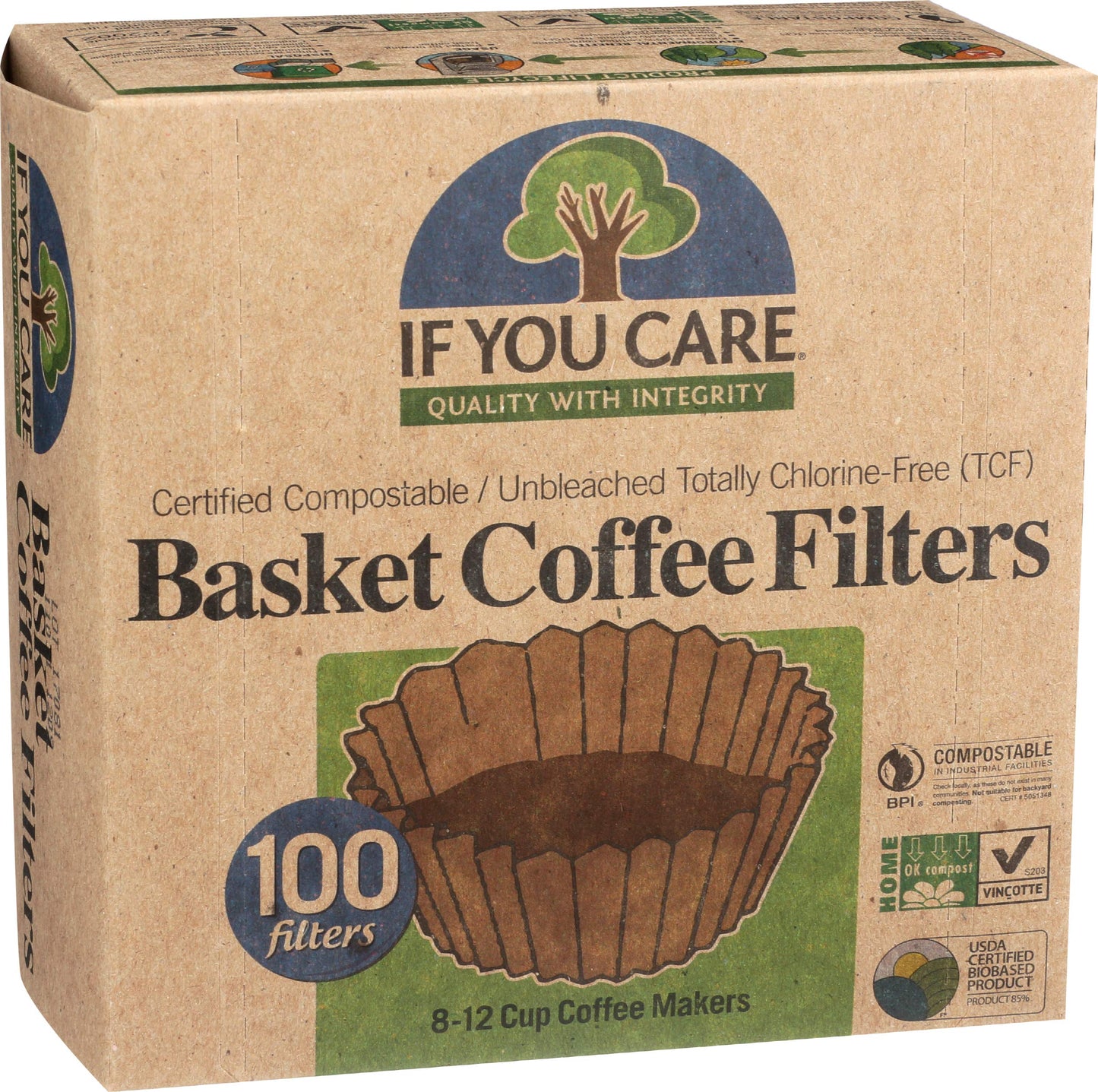 If You Care 17504 Basket Coffee Filter, Fits 8-12 Cup Drip Coffee Makers, 100 Pieces