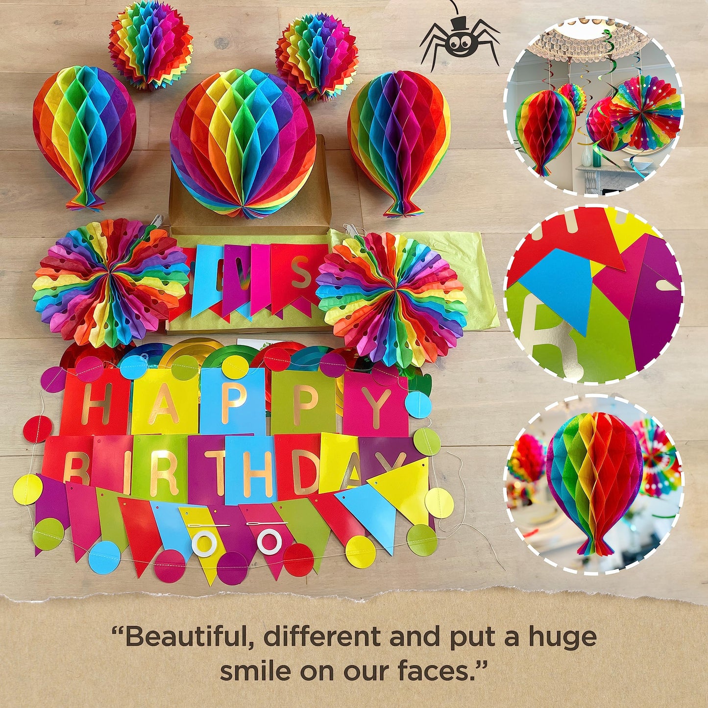 Premium Reusable Birthday Party Decorations - Birthday Decoration Set - Party Supplies - Happy Birthday Banner, Birthday Bunting, Honeycomb Decorations, Pom Poms, Streamers Multicoloured