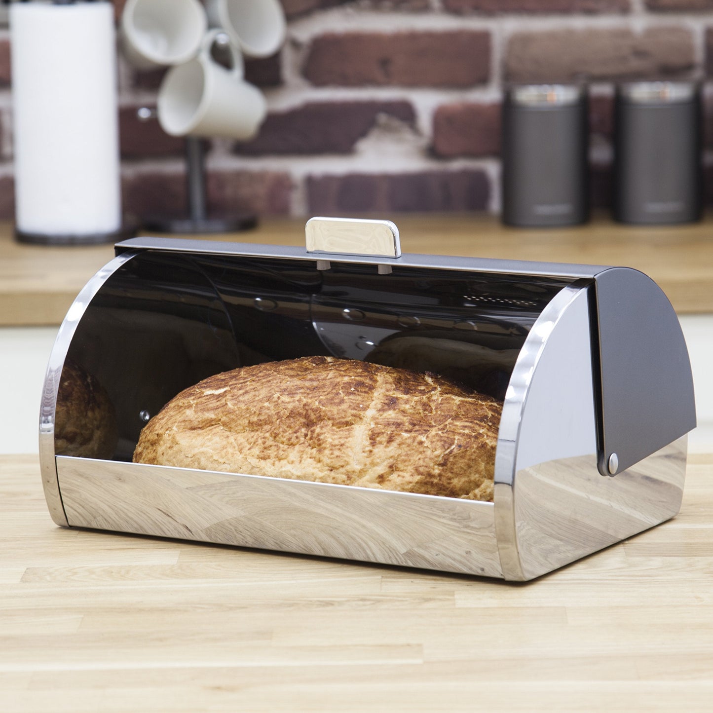 Morphy Richards 974007 Accents Roll Top Bread Bin, Stainless Steel, Titanium, Matt Titanium