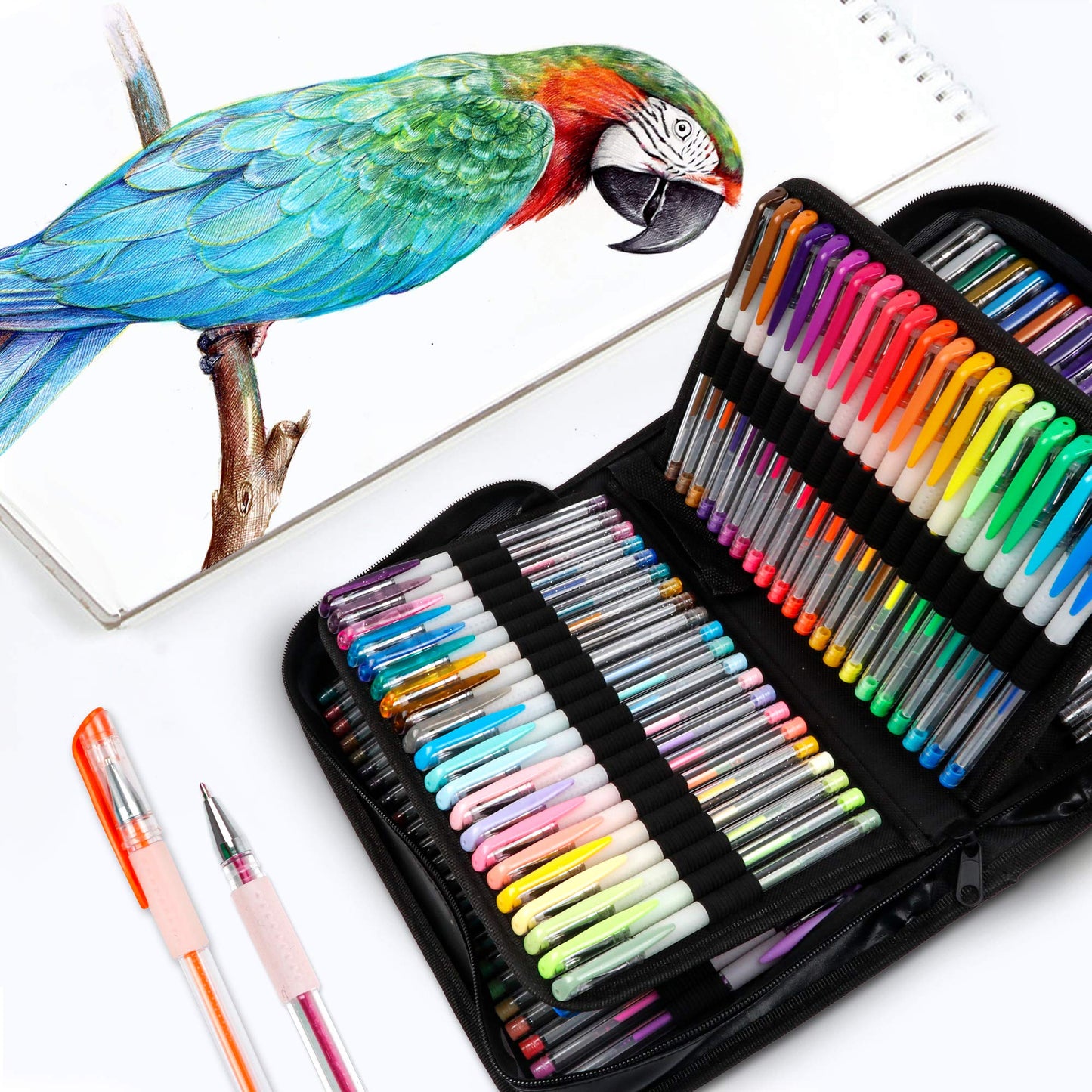 Shuttle Art Gel Pens, 130 Colours Gel Pen with 1 Colouring Book in Travel Case for Adults Colouring Books Drawing Crafts Scrapbooking Journaling