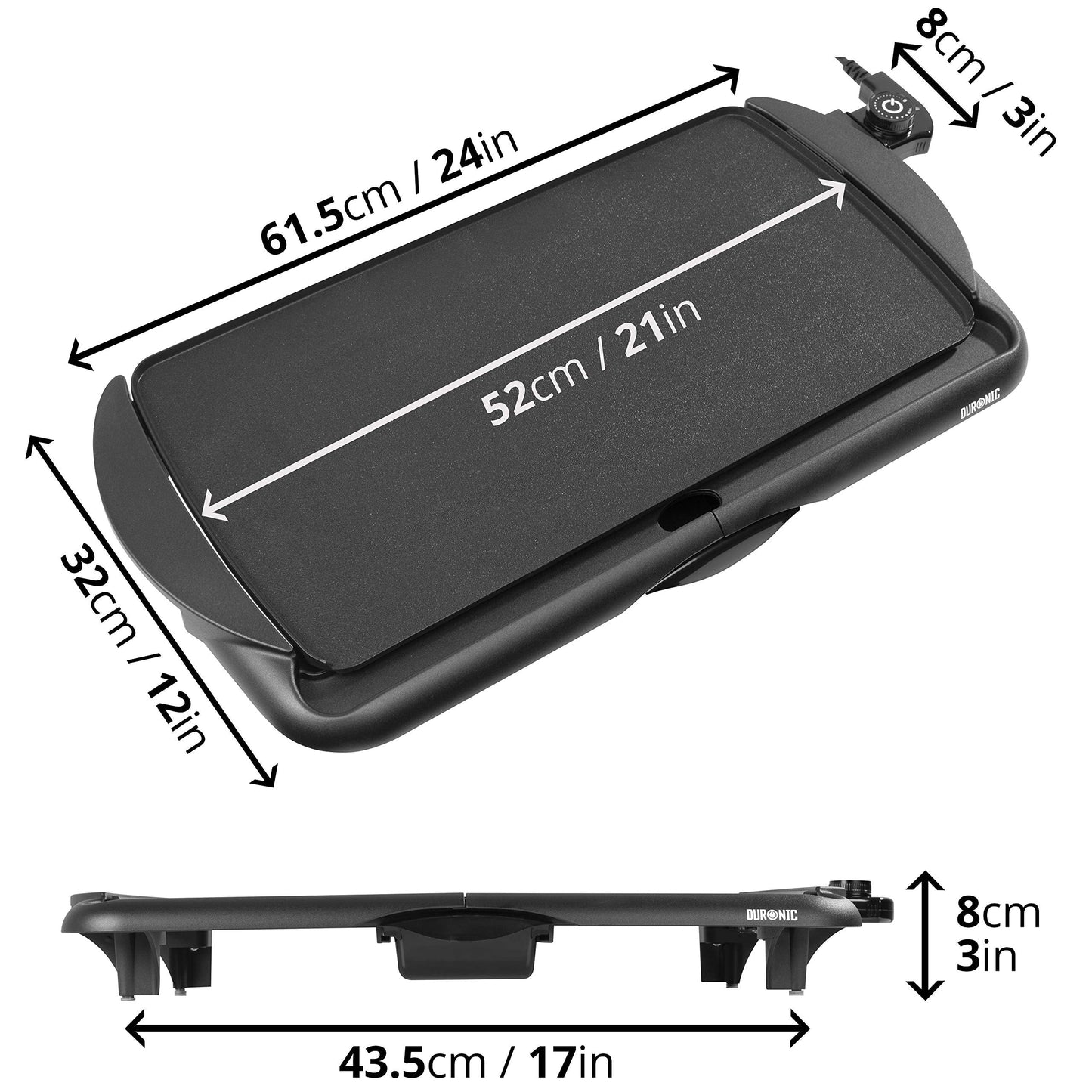 Duronic Teppanyaki Electric Grill Plate GP20 | Large Non-Stick Electric Griddle | Countertop Electric Teppanyaki Grill | 52x27cm Indoor BBQ for Dinner Parties | Adjustable Temperature | Easy Clean