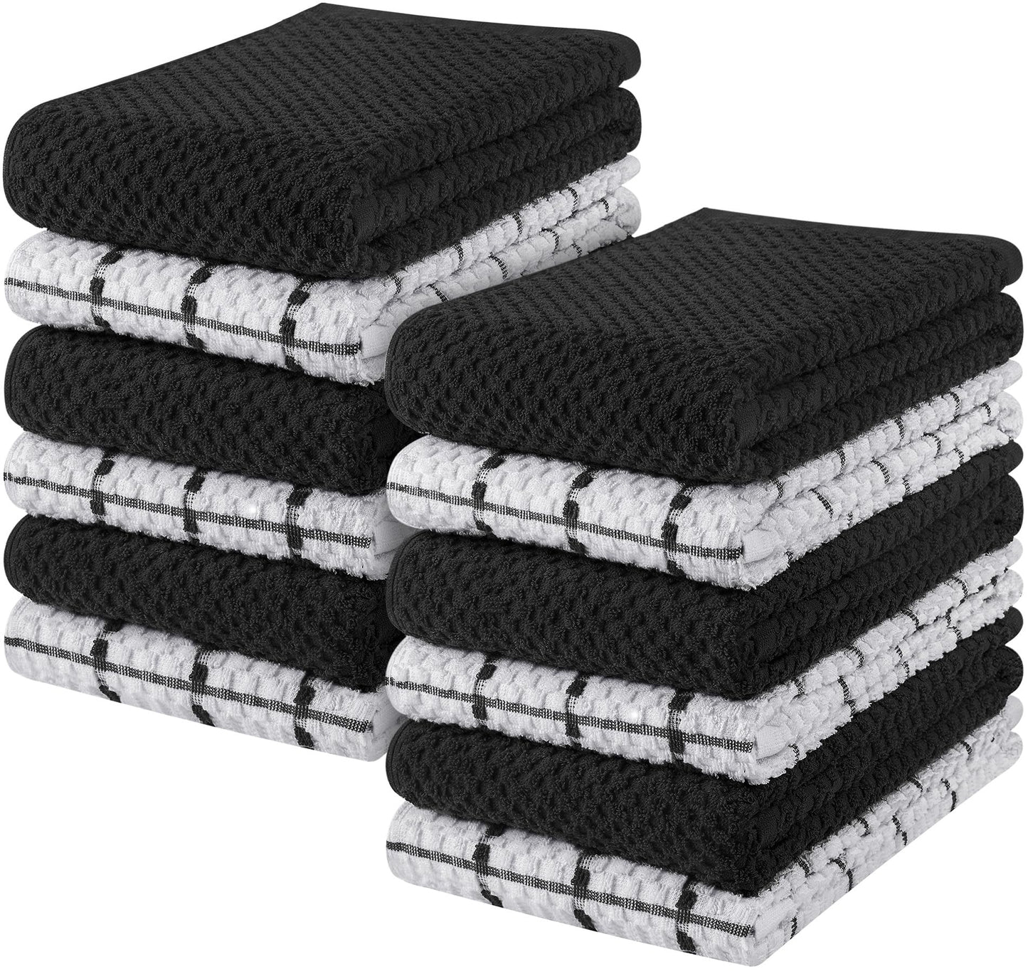 Utopia Towels -12 Kitchen Towels Set - 38 x 64 cm - 100% Ring Spun Cotton Super Soft and Absorbent Dish Towels, Tea and Bar Towels (Black) 12 Pack Black