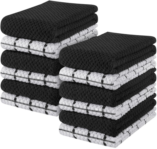 Utopia Towels -12 Kitchen Towels Set - 38 x 64 cm - 100% Ring Spun Cotton Super Soft and Absorbent Dish Towels, Tea and Bar Towels (Black) 12 Pack Black