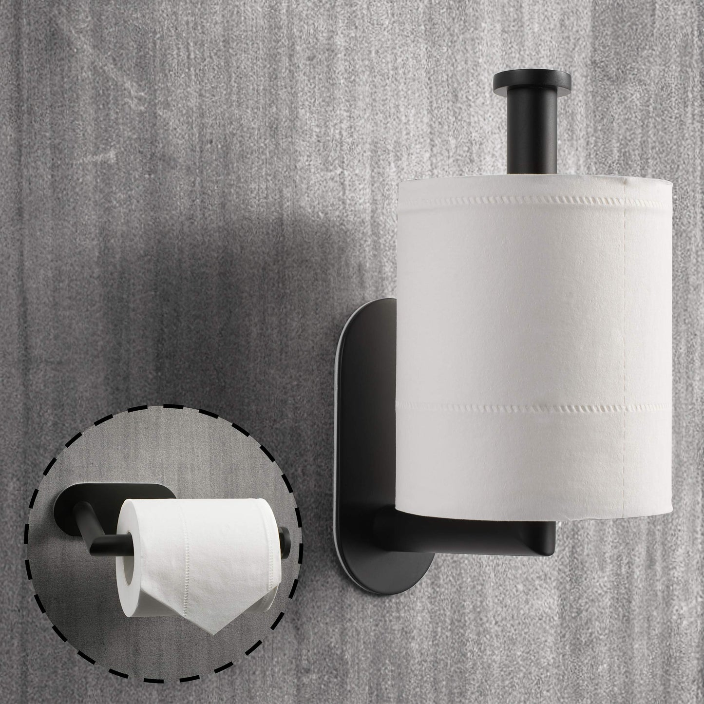 HITSLAM Matte Black Toilet Roll Holder Self Adhesive 304 Stainless Steel Stick on Toilet Paper Holder for Bathroom