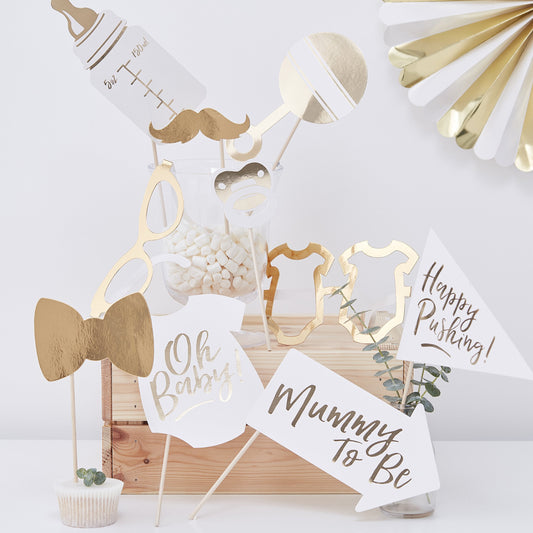 Ginger Ray Oh Baby Shower Photo Booth Props Gold Foiled Single