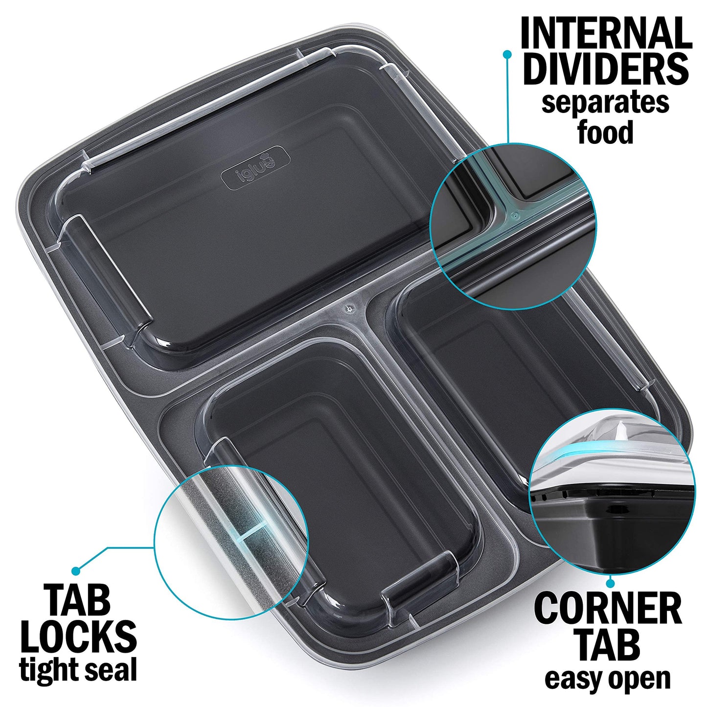 30 Pack - 3 Compartment BPA Free Reusable Meal Prep Containers - Plastic Food Storage Trays with Airtight Lids - Microwavable, Freezer and Dishwasher Safe - Stackable Bento Lunch Boxes - 32 oz 30