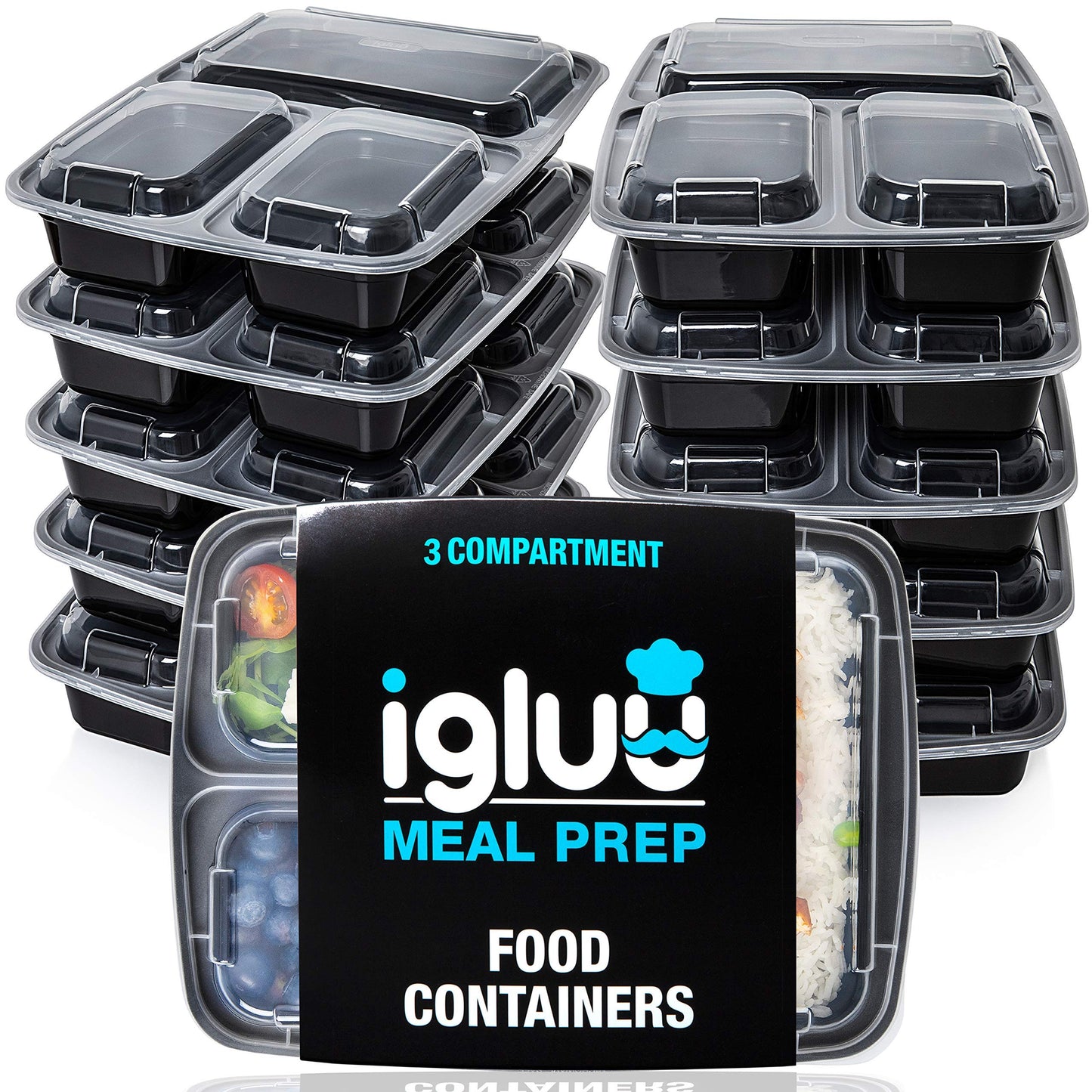 30 Pack - 3 Compartment BPA Free Reusable Meal Prep Containers - Plastic Food Storage Trays with Airtight Lids - Microwavable, Freezer and Dishwasher Safe - Stackable Bento Lunch Boxes - 32 oz 30