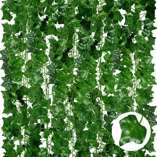 ADORAMOUR Artificial Ivy Garlands - 24Pack 210cm Length - Realistic Fake Vines for Room Aesthetic and Garden Wall Decoration for Indoor Outdoor, Green Faux Leaves Plastic Hanging Plants Greenery Decor 210cm*24