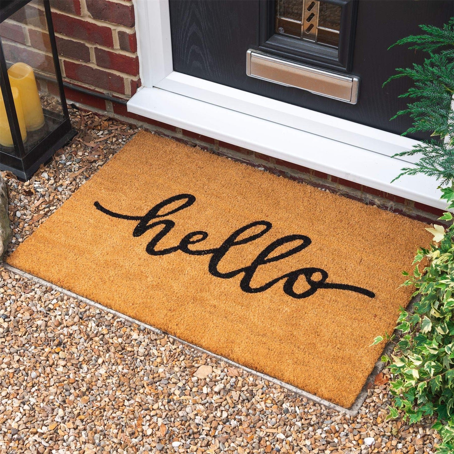 Nicola Spring Non-Slip Coir Door Mat - 60 x 90cm - Hello - PVC Backed Welcome Mats Doormats 60cm x 90cm Brown