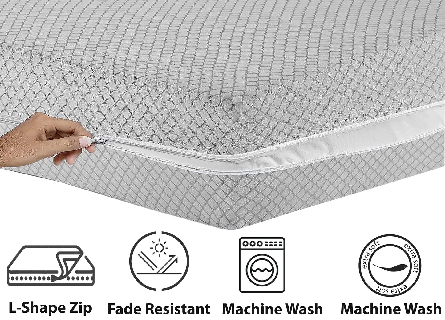 100% Poly Cotton Mattress Cover Fully Total Encasement Zipped Mattress Protector Single Double Bed King Super King Matress Cover with Zip Anti Bug Easy Care (Light Grey, Double) Light Grey