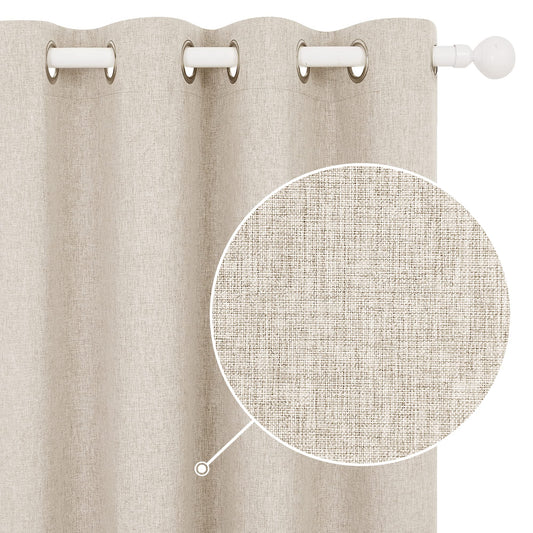 Deconovo 100% Blackout Curtains Faux Linen Thermal Curtains for Winter, Insulated Blackout Eyelet Curtains for Bedroom W46 x L54 Inch Taupe One Pair 2x W46" x L54"