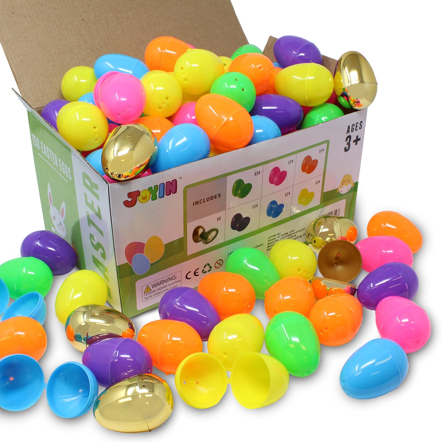 JOYIN 144 Pieces 2 3/8" Easter Eggs + 6 Golden Eggs for Filling Specific Treats, Easter Theme Party Favor, Easter Eggs Hunt, Basket Stuffers Filler, Classroom Prize Supplies Toy