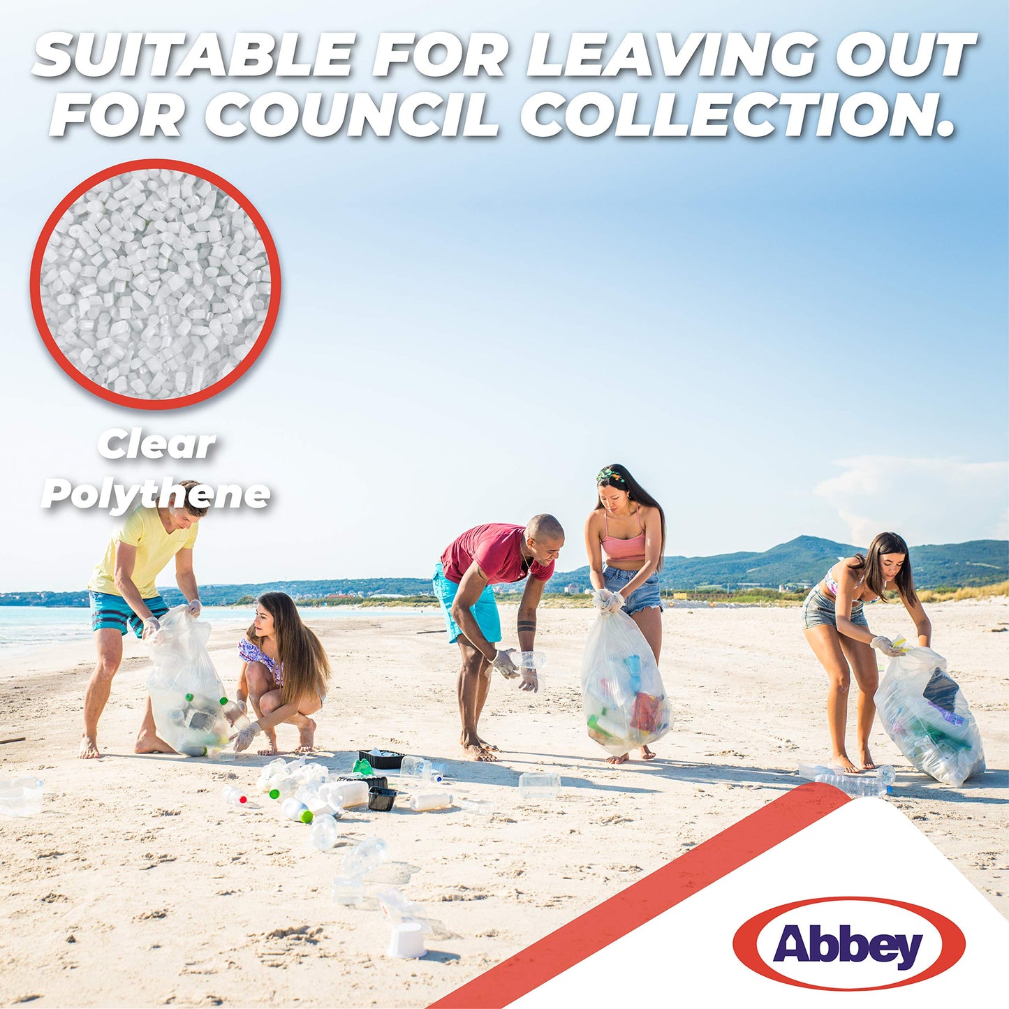 Abbey Pack of 400 Clear Plastic Recycling Bin Bags 90L – Transparent Recycling Bags for Kitchen, Bathroom, Bedroom, Office – Polythene Bin Liners bags –Clear Refuse Sacks 18 x 29 x 39 Inch – 64 Gauge