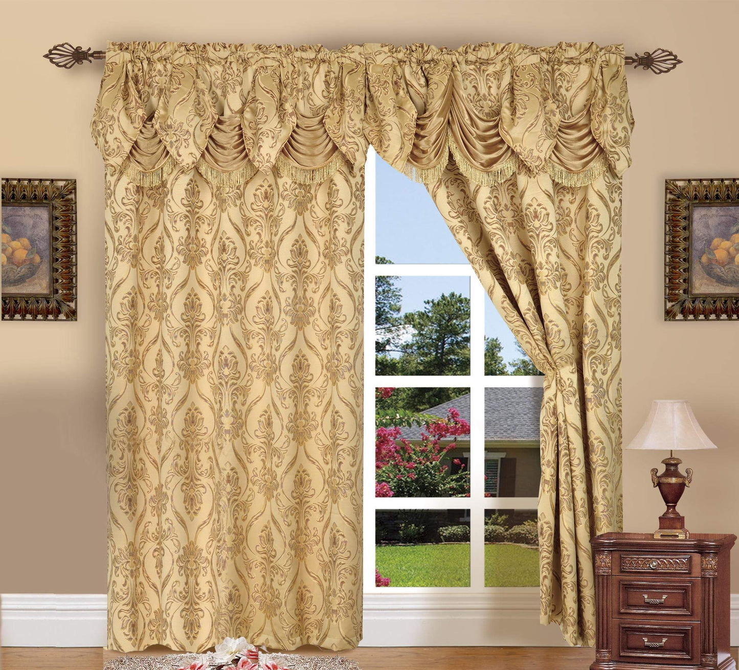 Elegant Comfort Penelopie Jacquard Look Curtain Panels, 54 by 84-Inch, Gold, Set of 2 54 x 84"