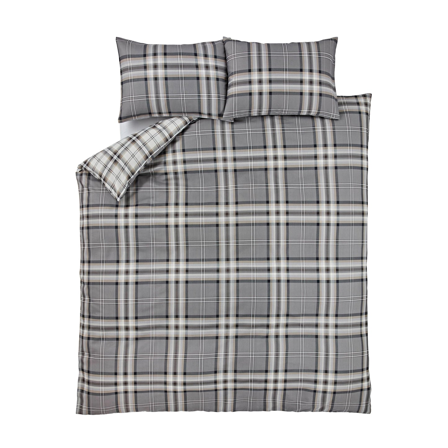 Catherine Lansfield Kelso Check Reversible King Duvet Cover Set with Pillowcases Charcoal Grey King Duvet Set