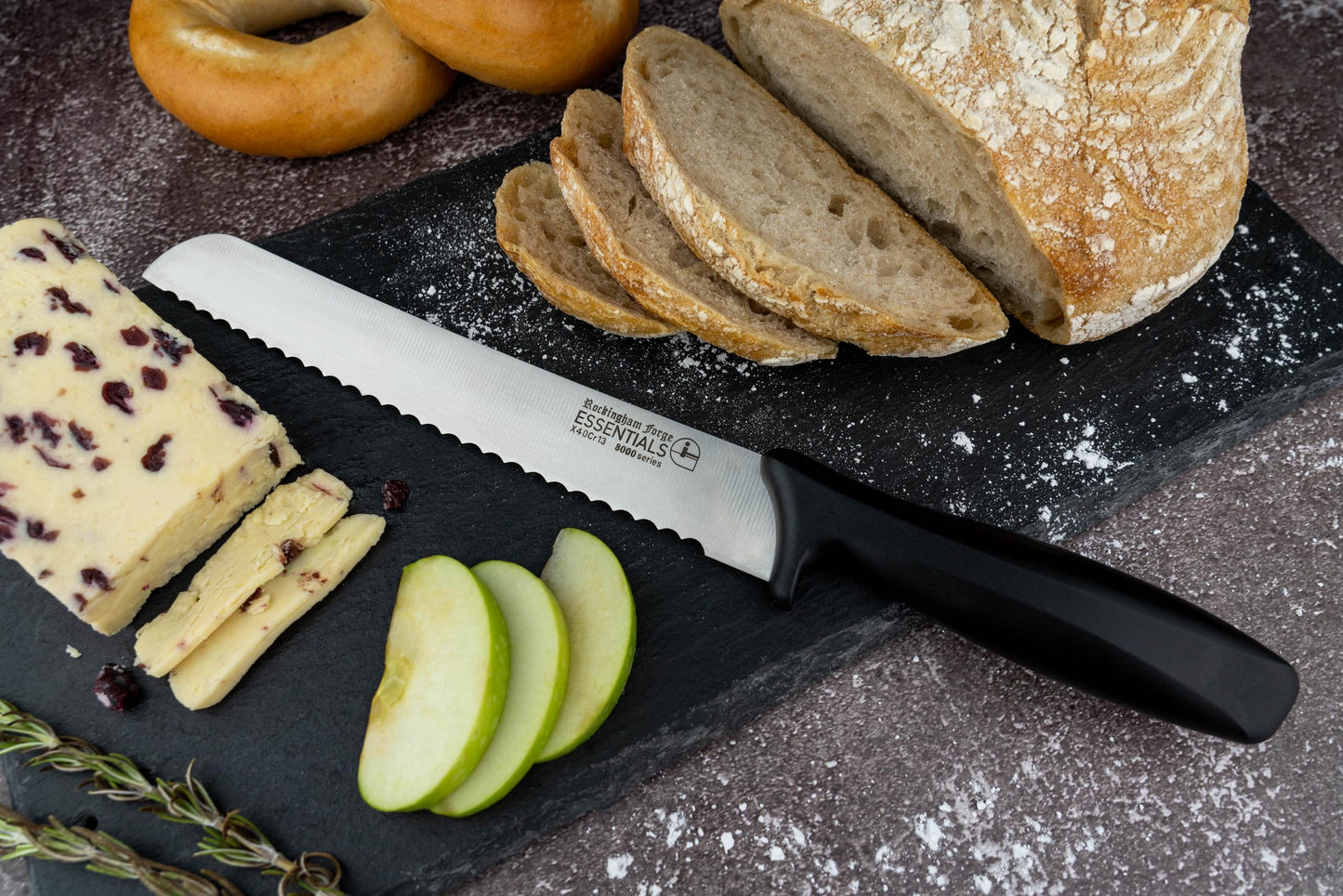 Rockingham Forge Essentials 8007 Range Lightweight Stainless Steel 8” Bread Knife with Black Handle, Individually Carded 32.5 x 3.5 x 2 cm 8" Bread Knife